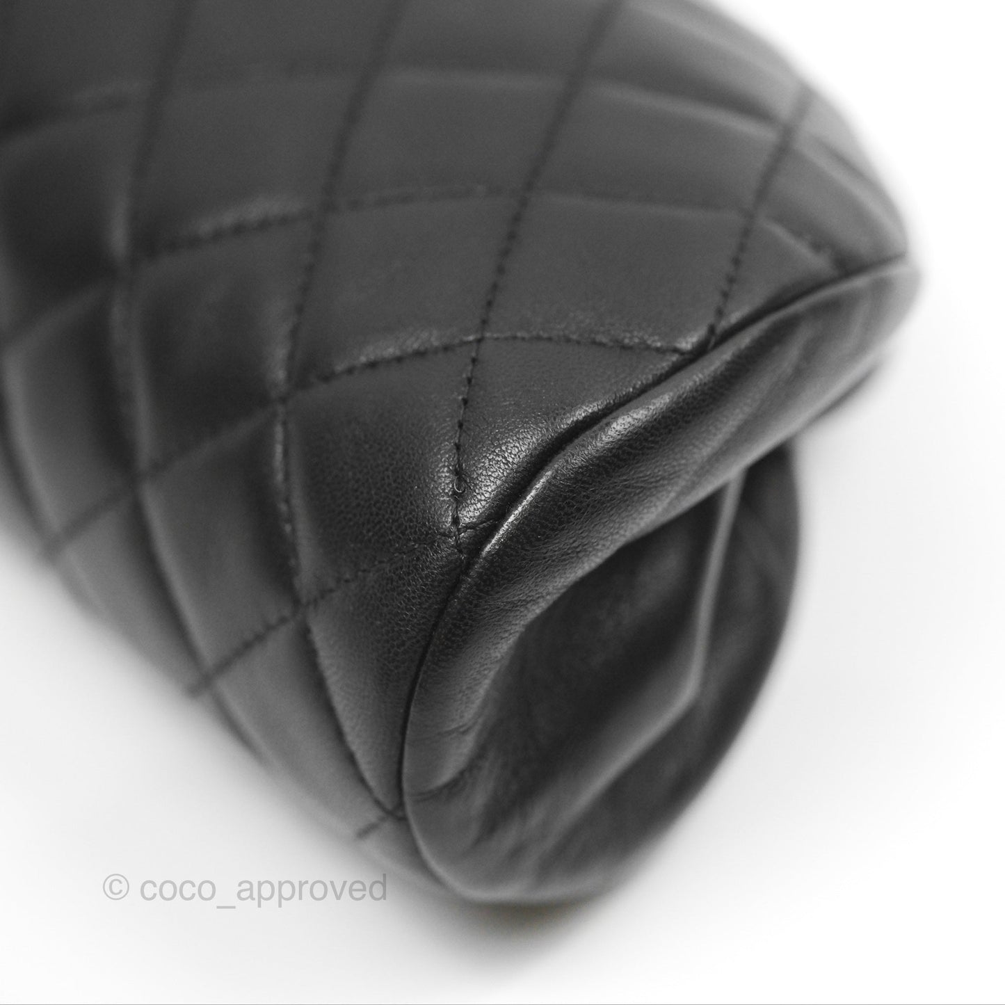 Chanel Quilted Timeless Kisslock Clutch Black Lambskin Silver Hardware
