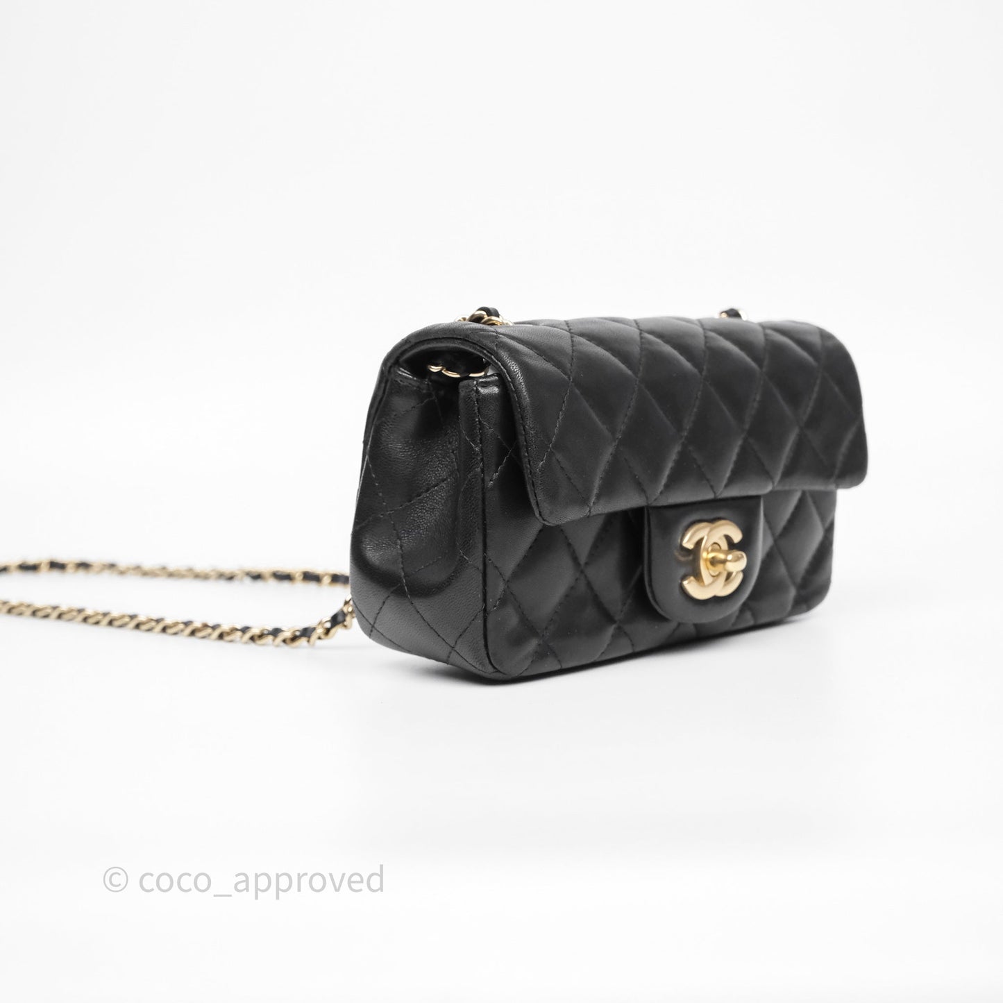 Chanel Quilted Extra Mini Rectangular Flap Black Lambskin Aged Gold Hardware