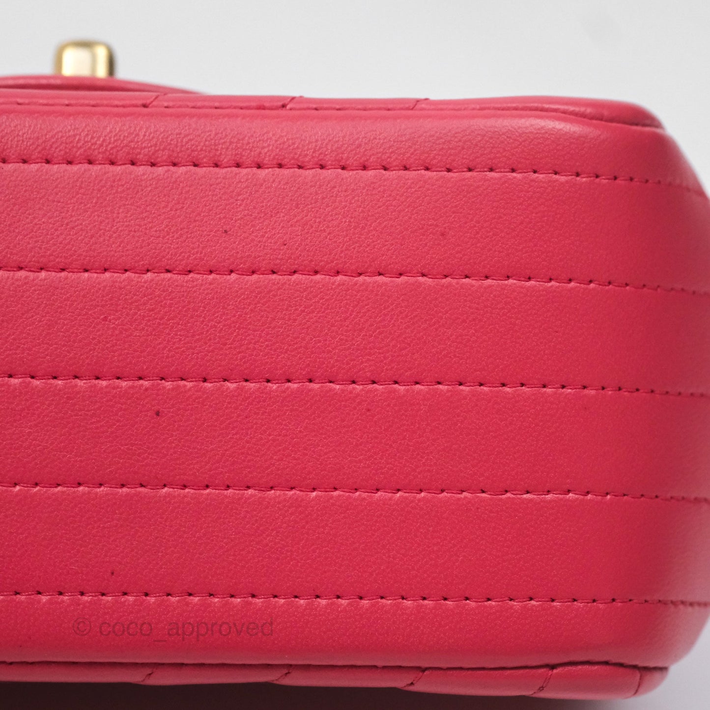 Chanel Mini Square Flap Chevron Dark Pink Lambskin Gold Hardware