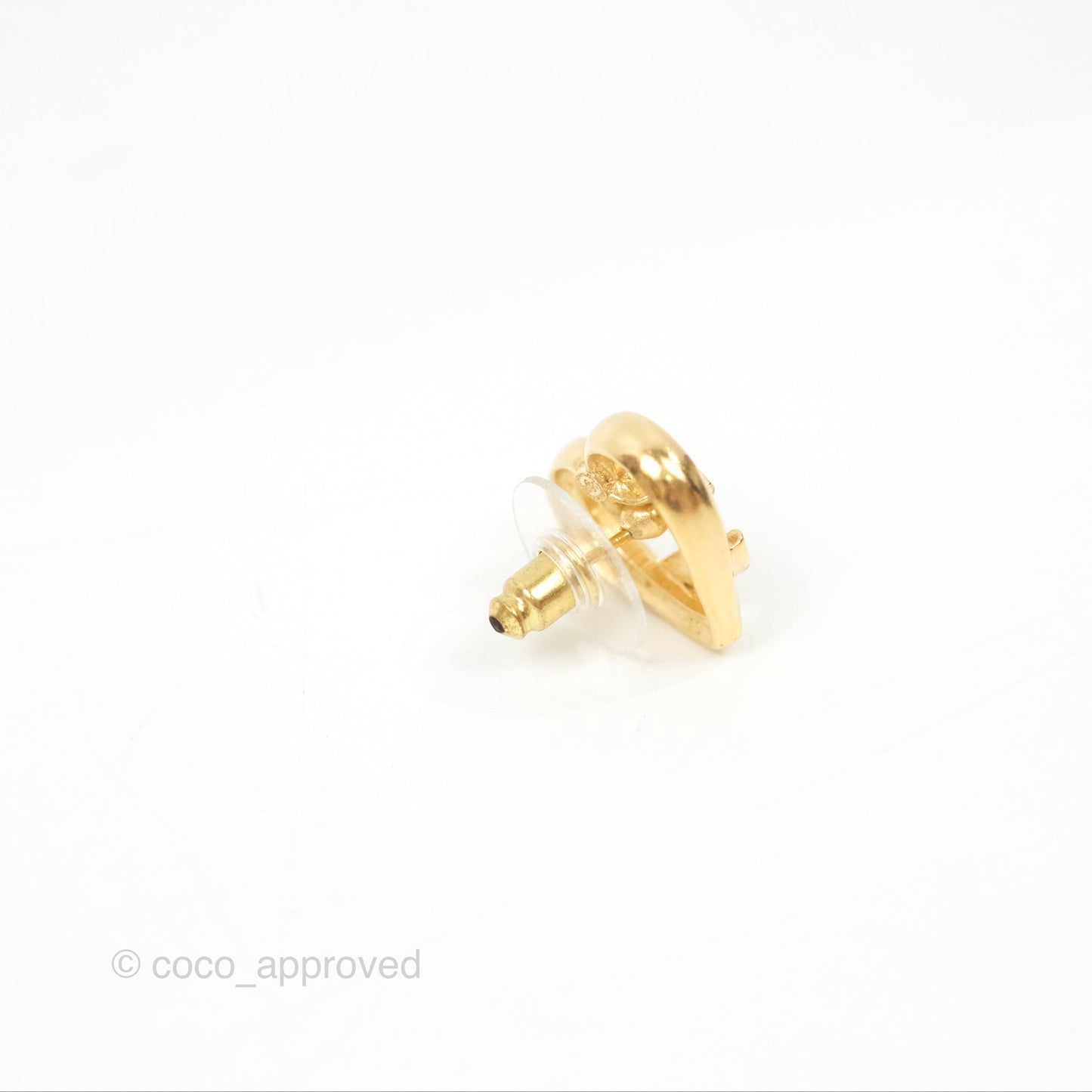 Chanel Crystal CC Heart Earrings Gold Tone 23C