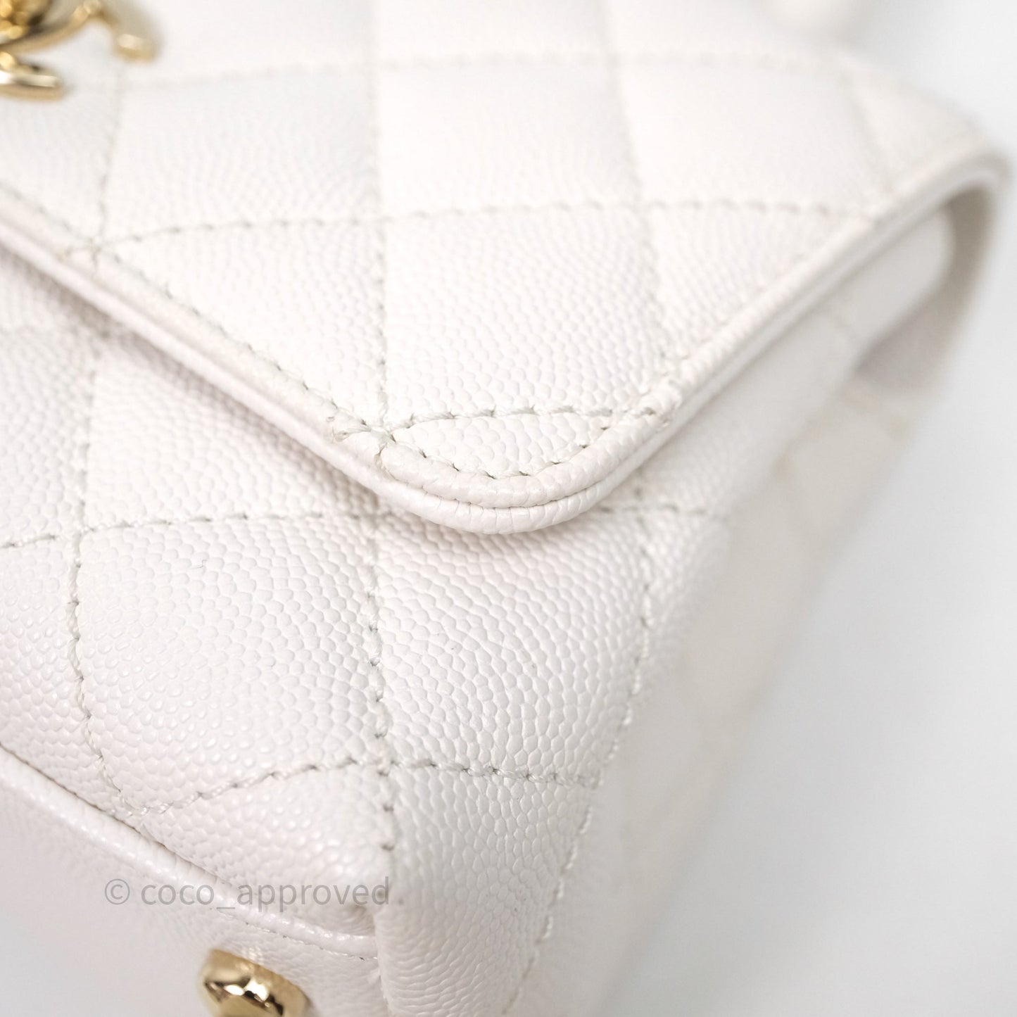 Chanel Mini Coco Handle Quilted White Caviar Gold Hardware