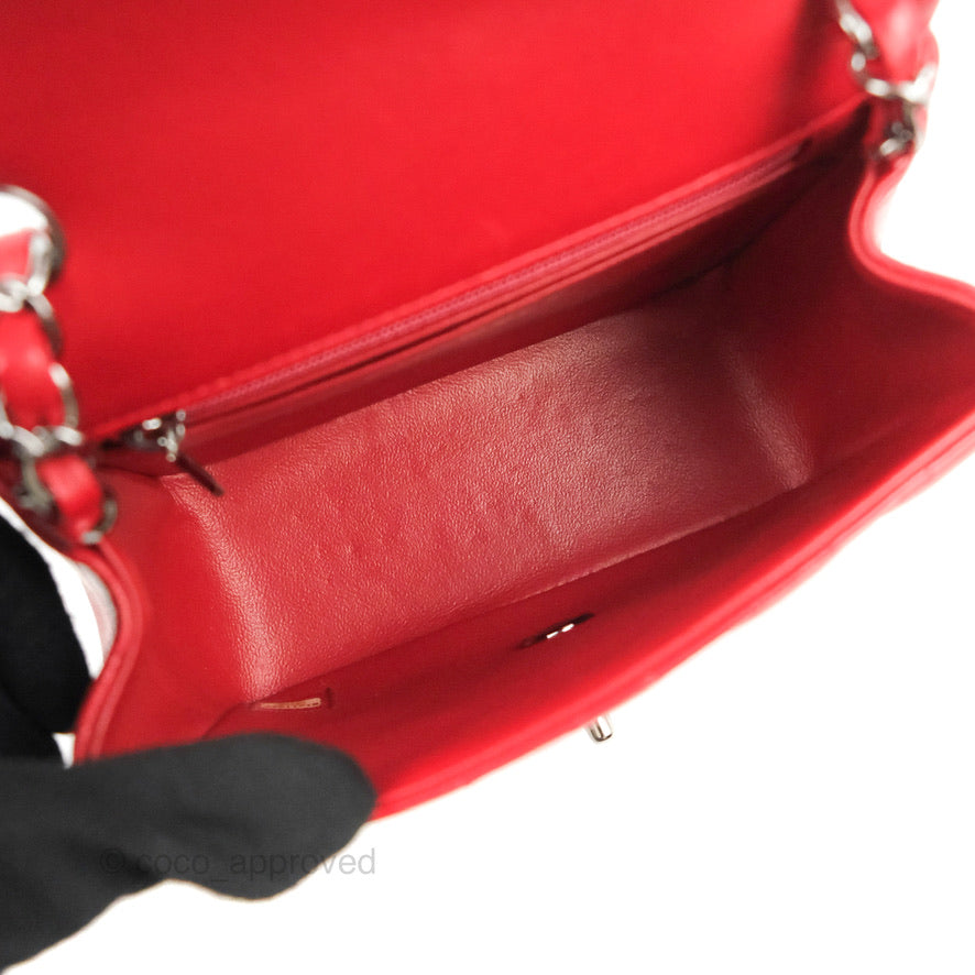 Chanel Quilted Mini Square Red Lambskin Gun Metal