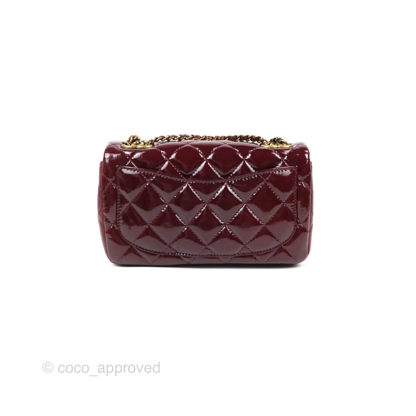Chanel Quilted CC Eyelet Flap Burgundy Patent Goatskin Antique Gold Hardware