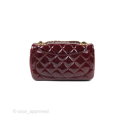 Chanel Quilted CC Eyelet Flap Burgundy Patent Goatskin Antique Gold Hardware