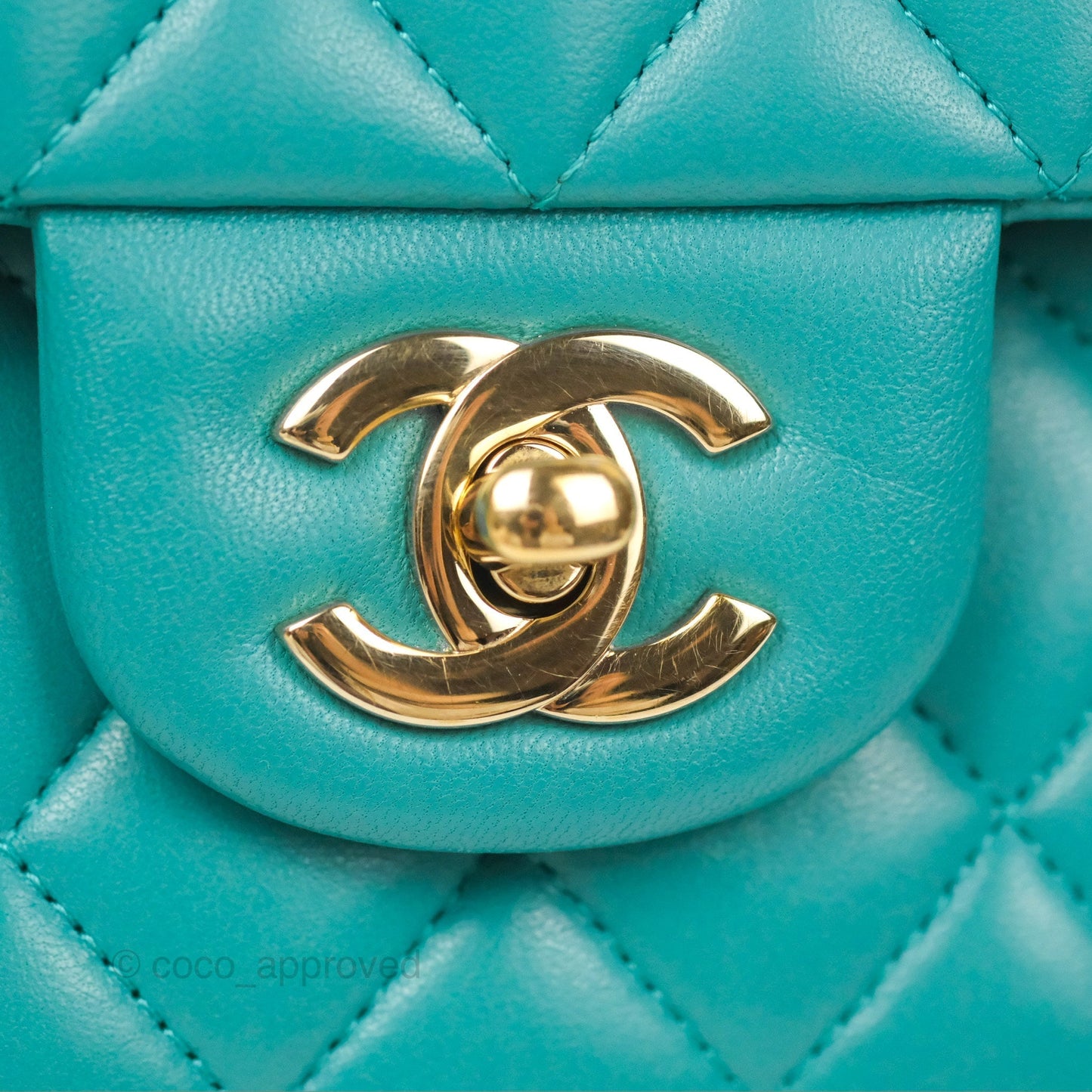 Chanel Small Classic Quilted Flap Turquoise Lambskin Gold Hardware