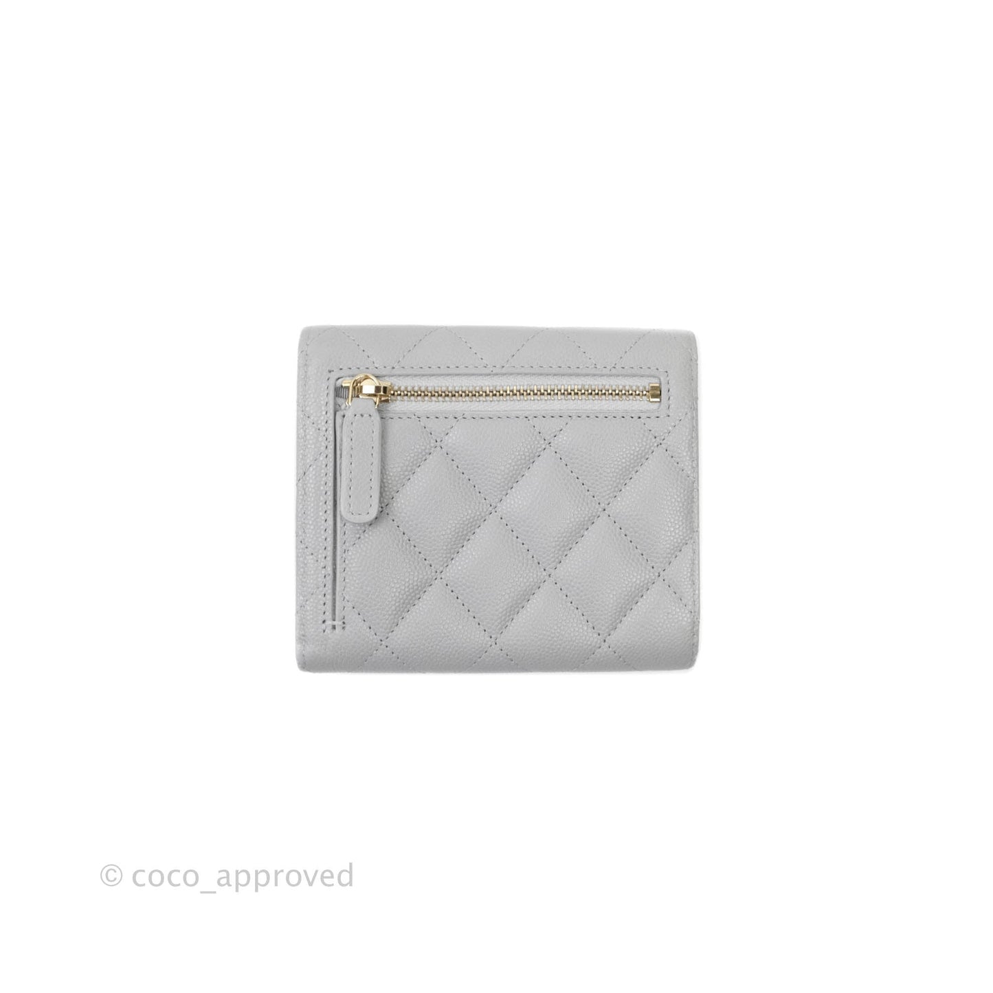Chanel Quilted Classic Compact Wallet Grey Caviar Gold Hardware 21A