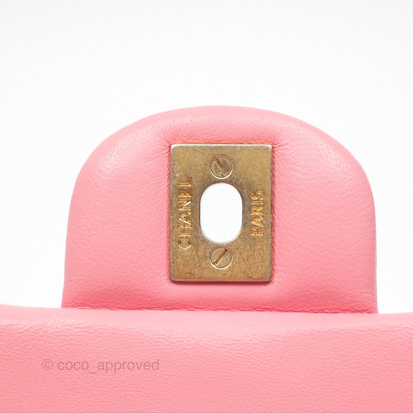 Chanel Mini Square Pink Lambskin Aged Gold Hardware