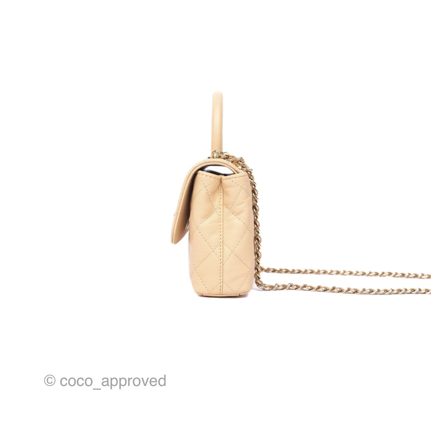 Chanel Coco Handle Clutch with Chain Quilted Beige Caviar Gold Hardware