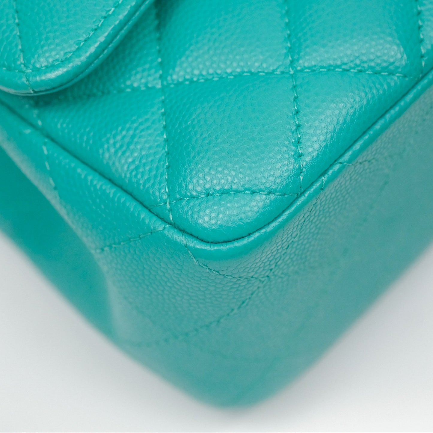 Chanel Mini Rectangular Flap Quilted Turquoise Caviar Gold Hardware