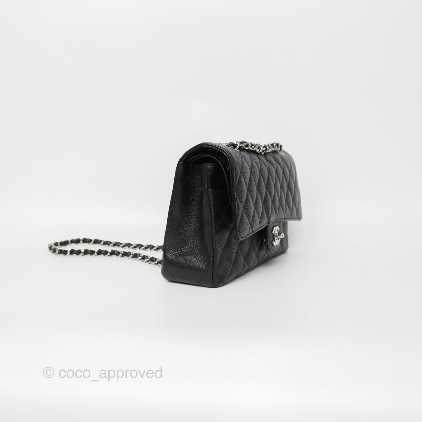 Chanel Classic M/L Medium Flap Quilted Black Caviar Silver Hardware