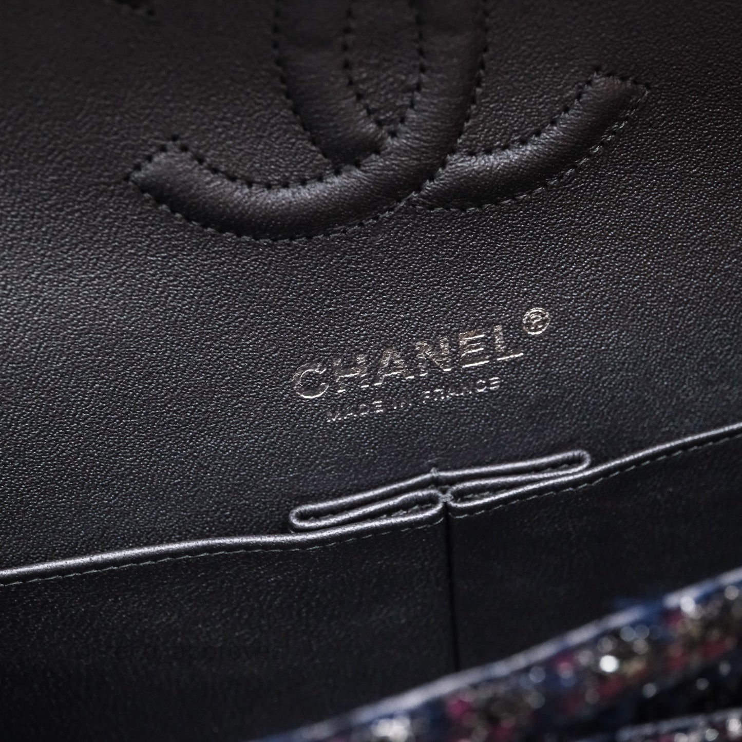 Chanel Classic M/L Medium Double Flap Purple Tweed Glitter Gun Metal