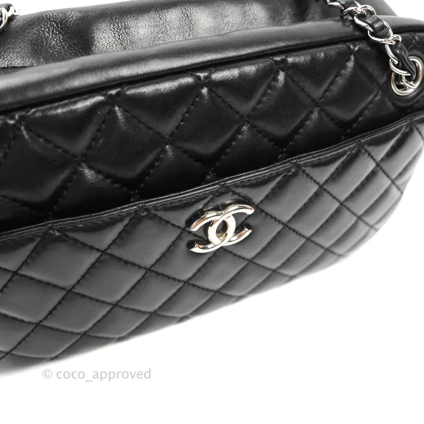 Chanel Quilted Camera Case Bag Black Lambskin Silver Hardware