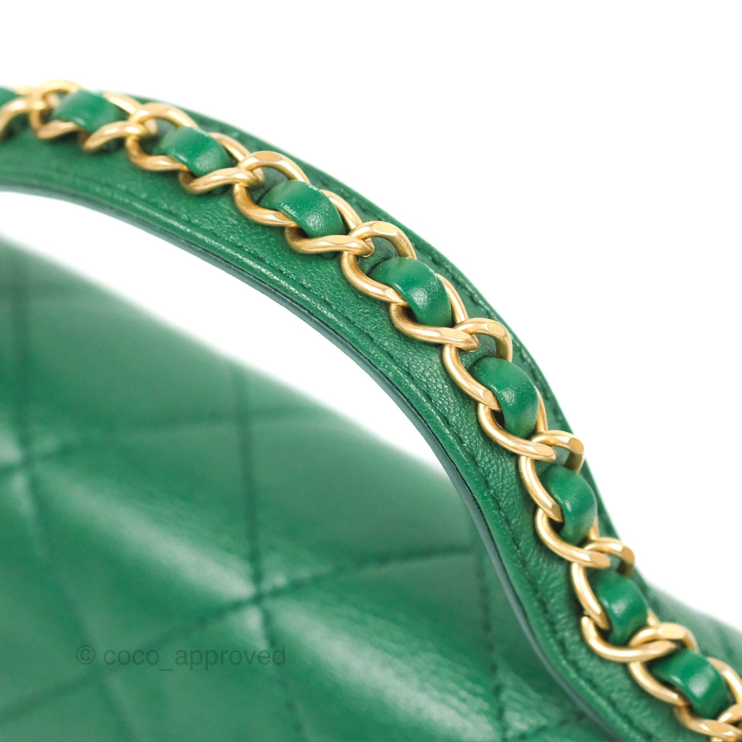 Chanel Chain Infinity Top Handle Bag Green Lambskin Aged Gold Hardware