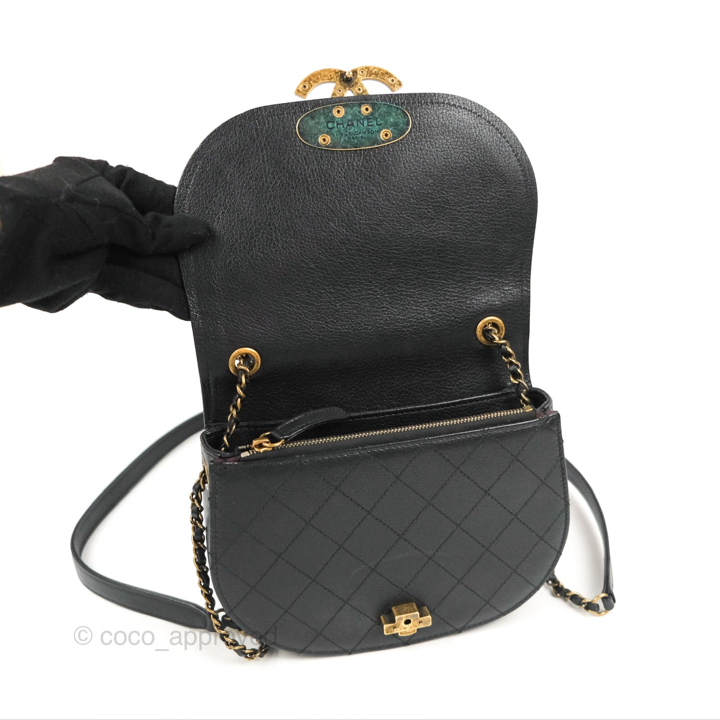 Chanel Small Coco Curve Flap Black Goatskin Antique Gold Hardware