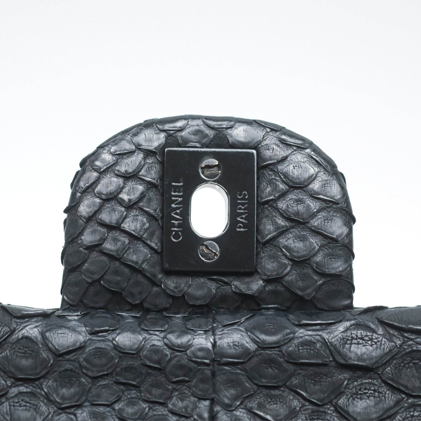 Chanel Classic M/L Medium Flap So Black Python Black Hardware