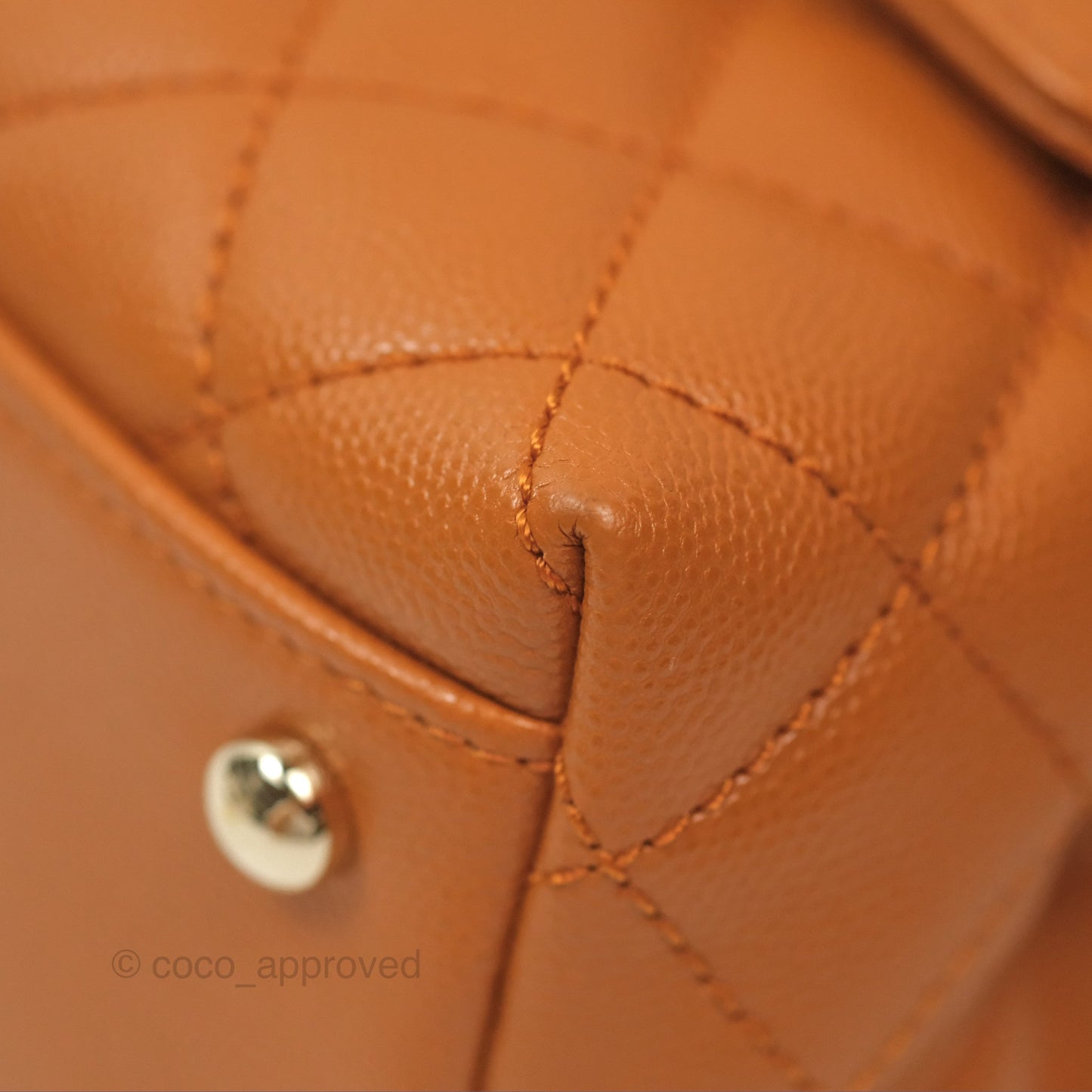 Chanel Small Coco Handle Quilted Caramel Caviar Gold Hardware 21A