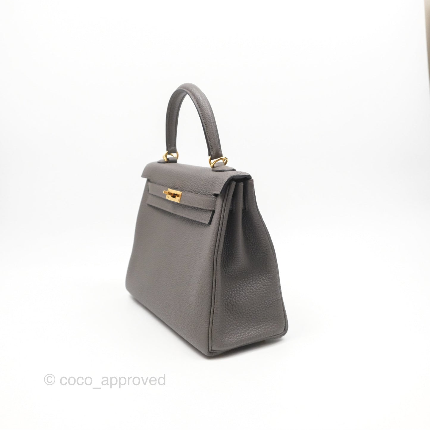 Hermès Retourne Kelly 25 Gris Etain 8F Togo Gold Hardware