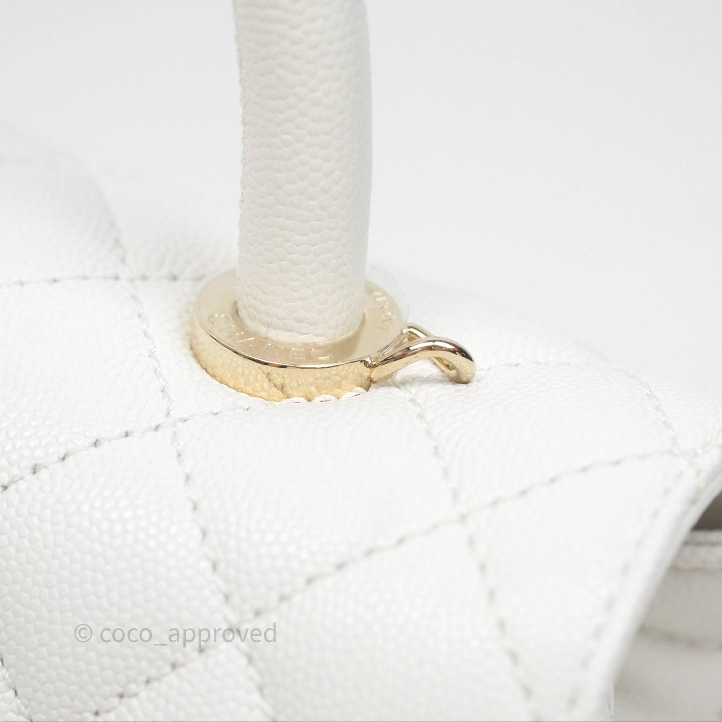 Chanel Small Coco Handle Quilted White Caviar Gold Hardware