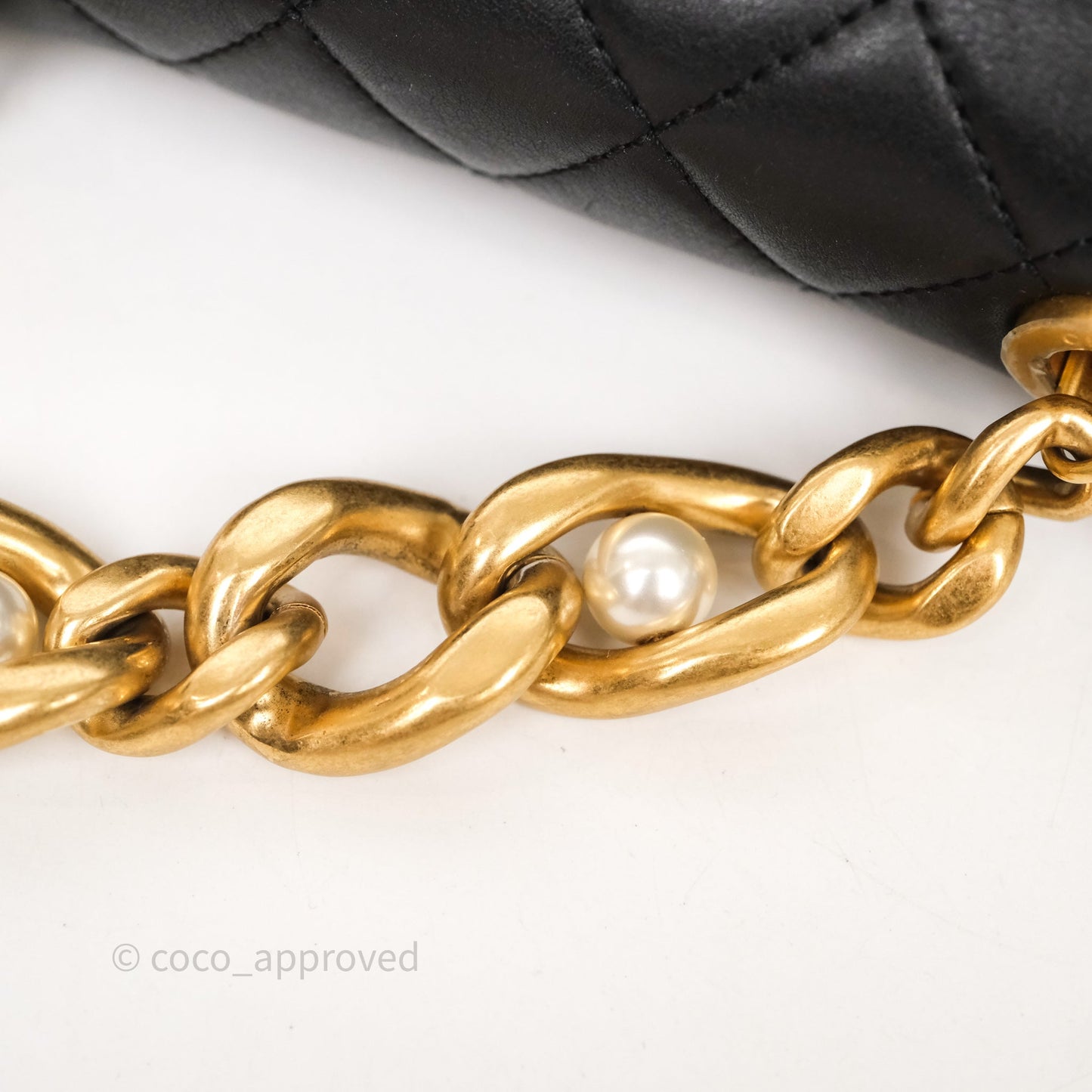 Chanel Pearl Chain Bag Black Calfskin Gold Hardware