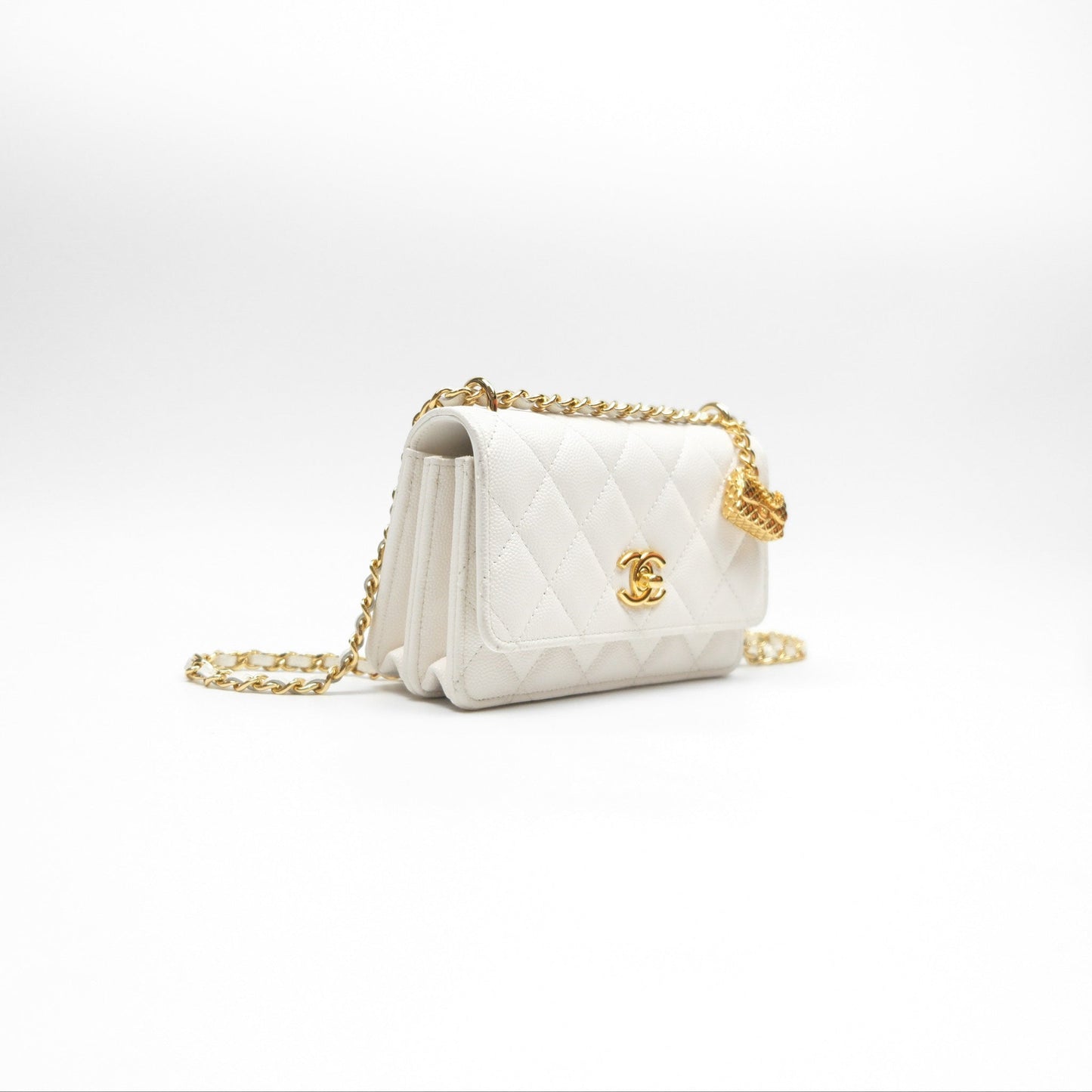 Chanel Mini WOC Bag Charm White Caviar Gold Hardware