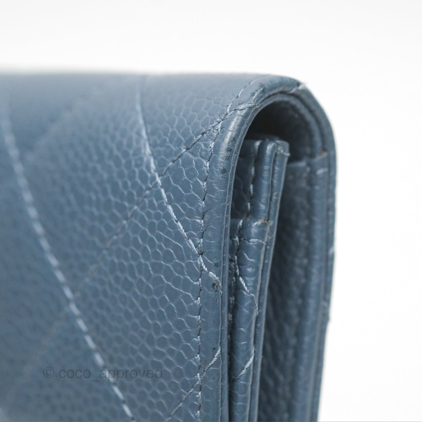 Chanel Quilted Small Flap Wallet Grey Blue Caviar Silver Hardware