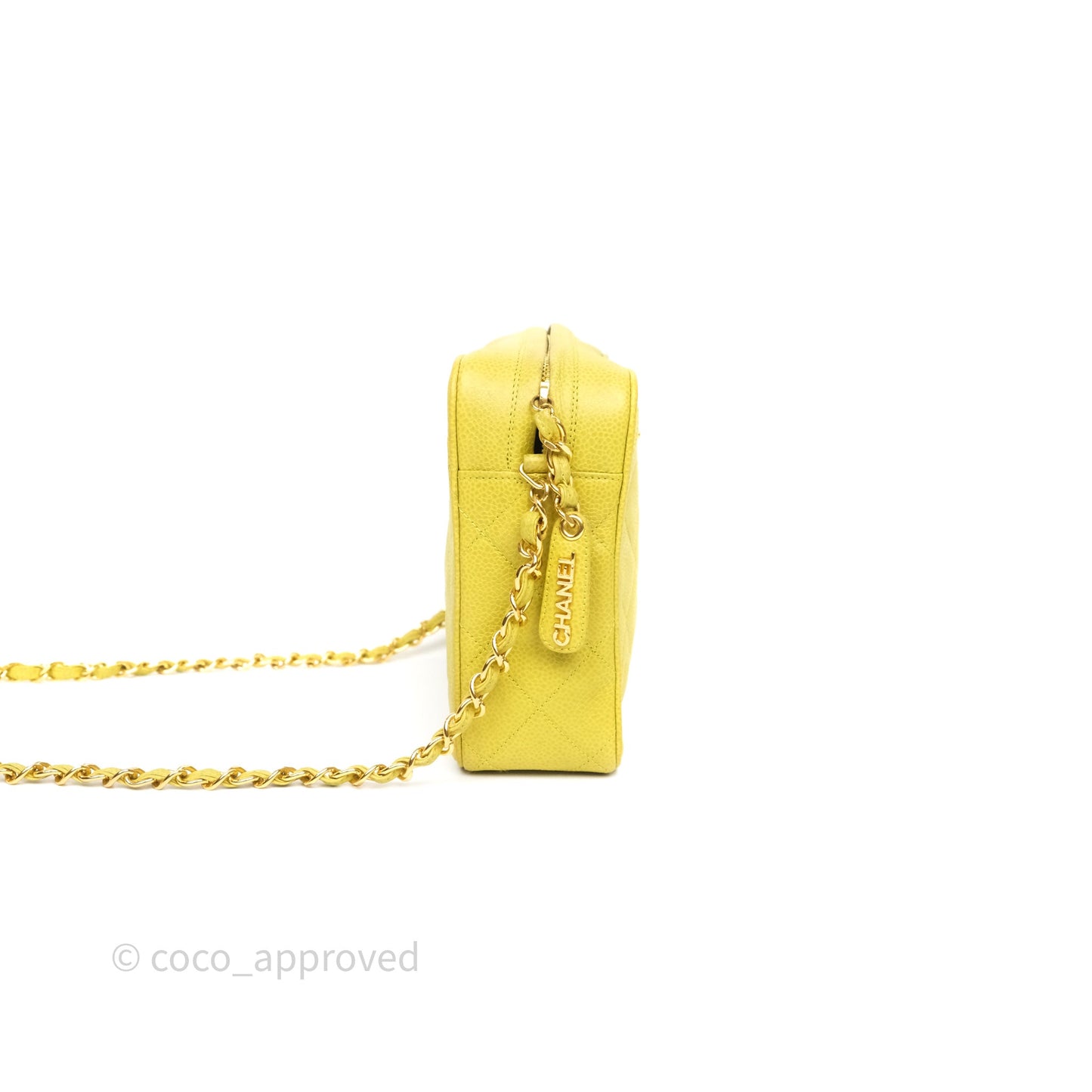 Chanel Vintage Quilted Camera Bag Green Yellow Caviar Gold Hardware