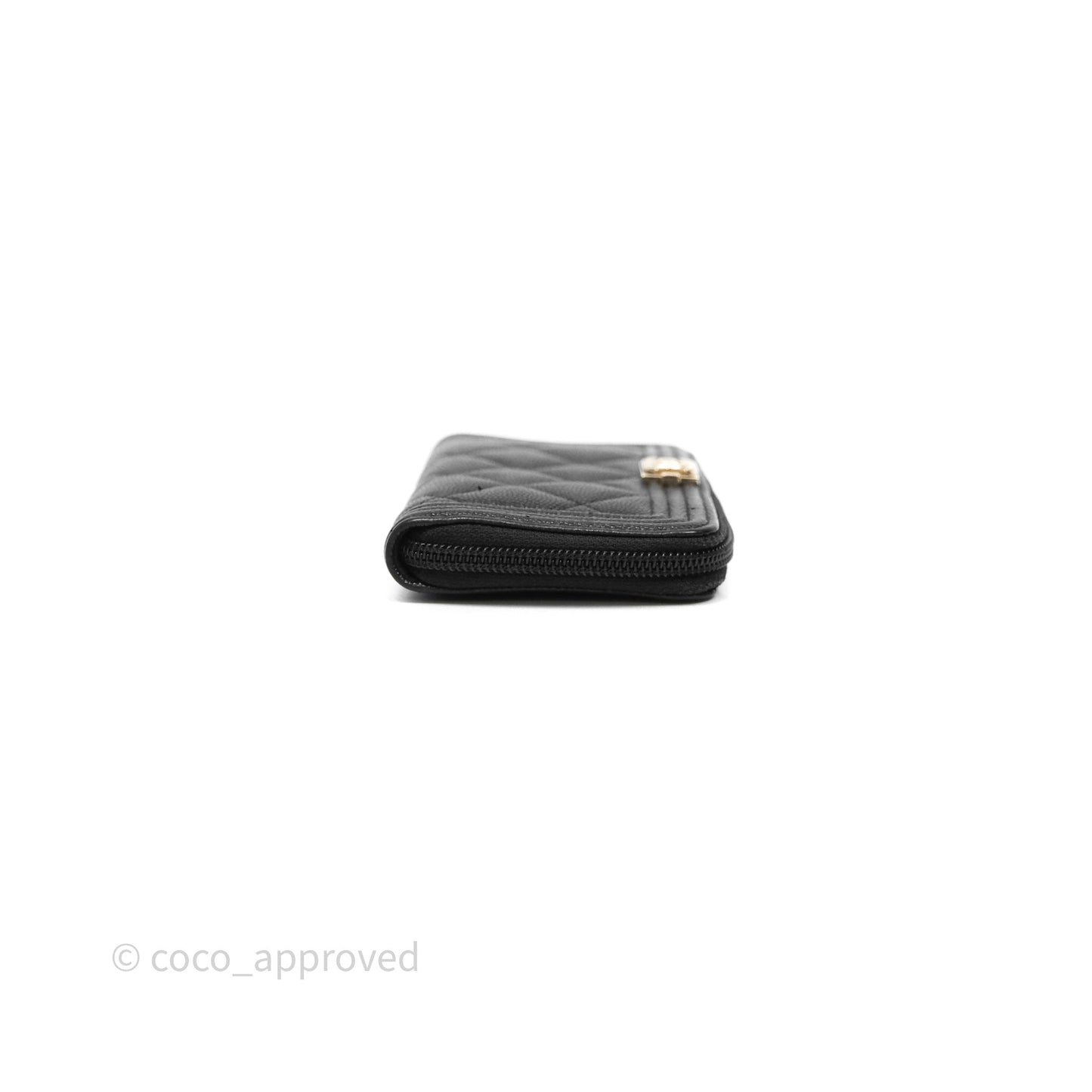 Chanel Boy Zip Wallet Black Caviar Gold Hardware