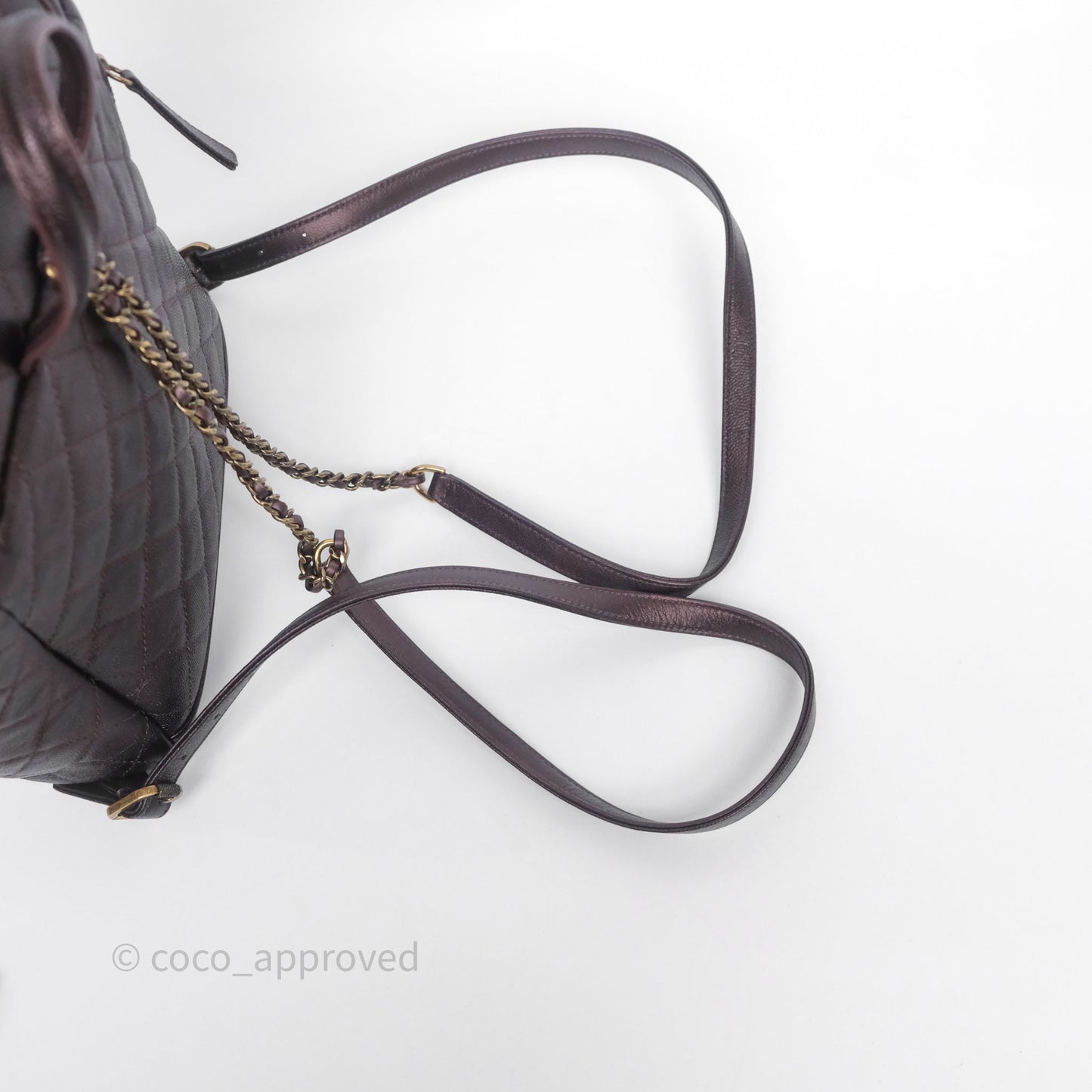 Chanel Quilted Filigree Backpack Iridescent Burgundy Caviar Aged Gold Hardware