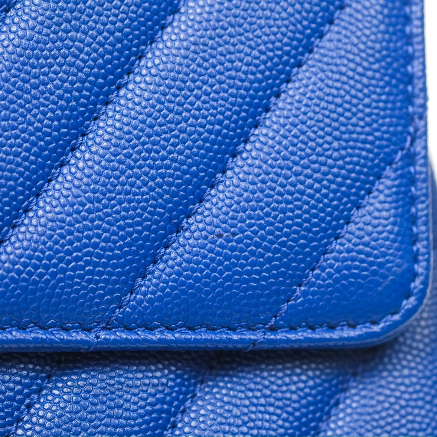 Chanel Small Coco Handle Chevron Blue Caviar Aged Gold Hardware