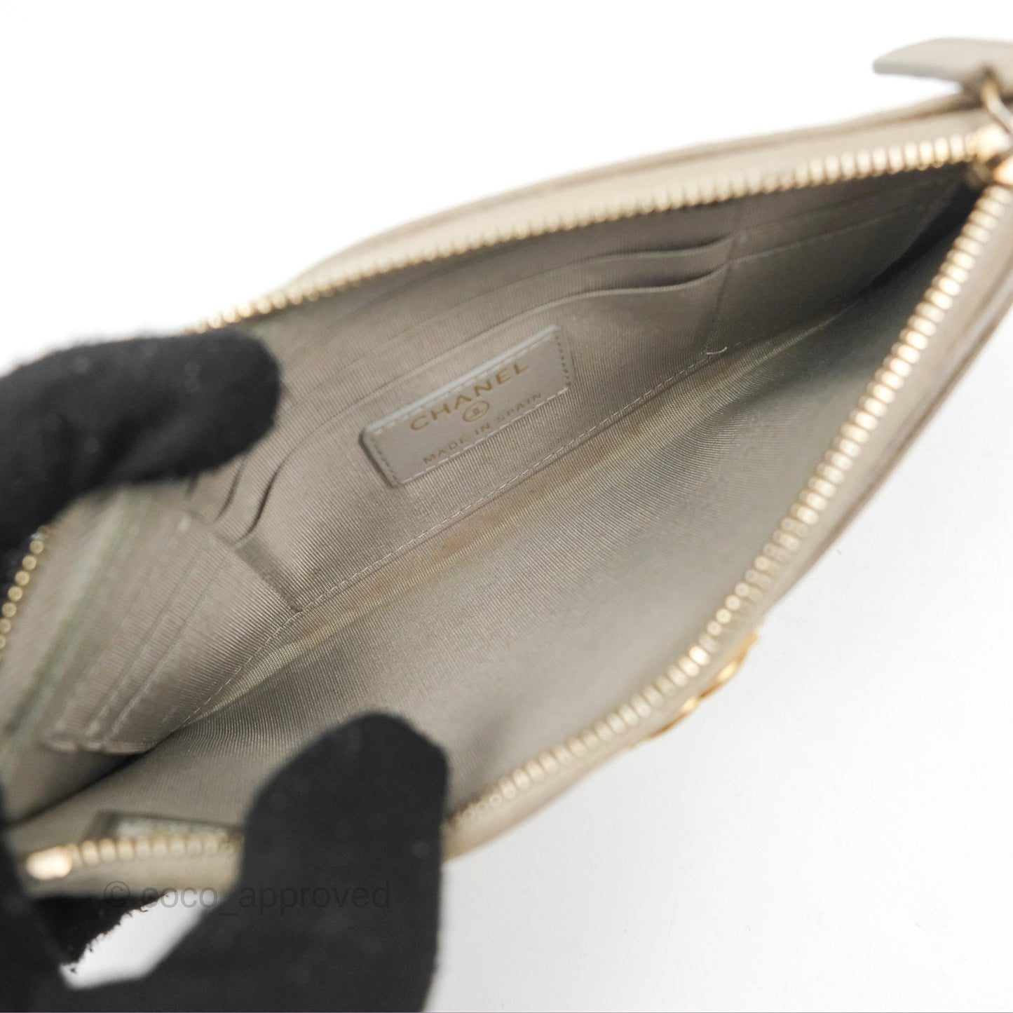 Chanel Boy Long Pouch Wallet Taupe Grey Caviar Aged Gold Hardware