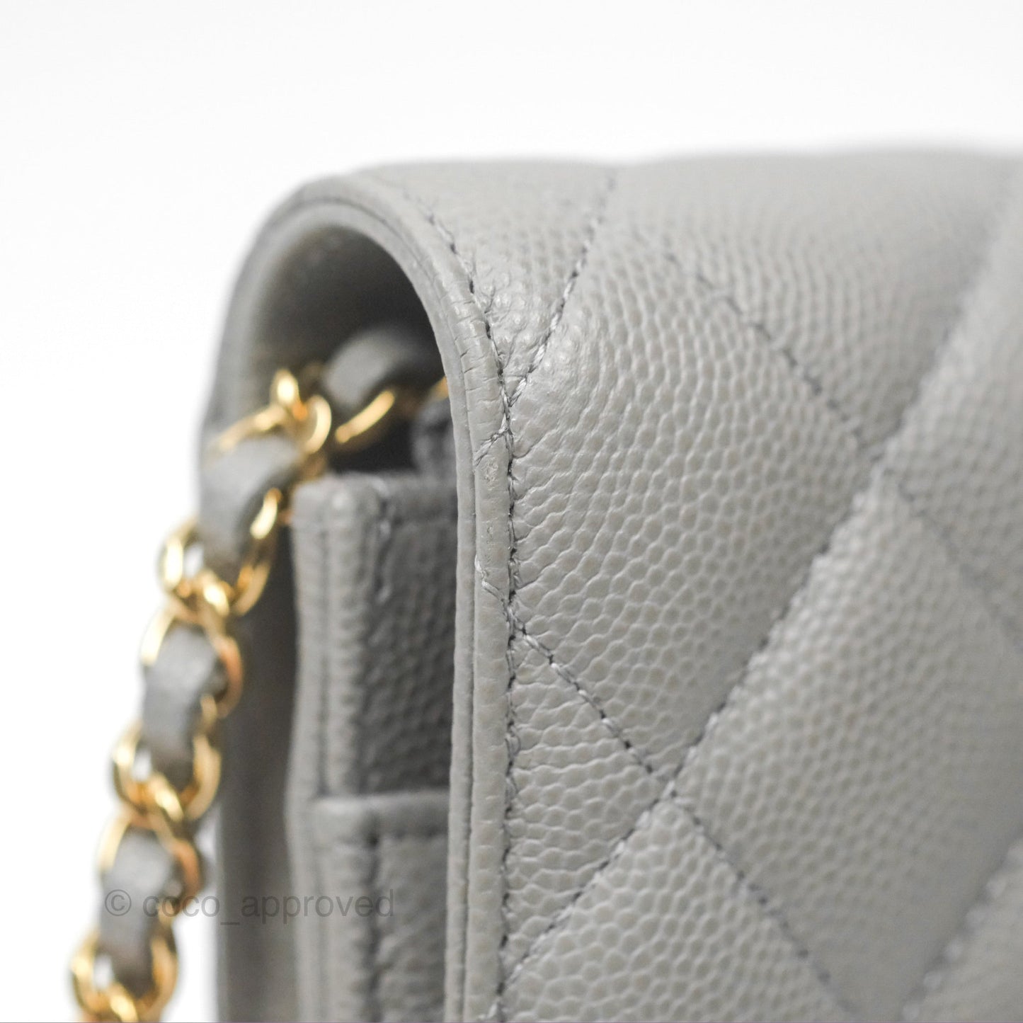 Chanel Classic Quilted Wallet On Chain WOC Grey Caviar Gold Hardware