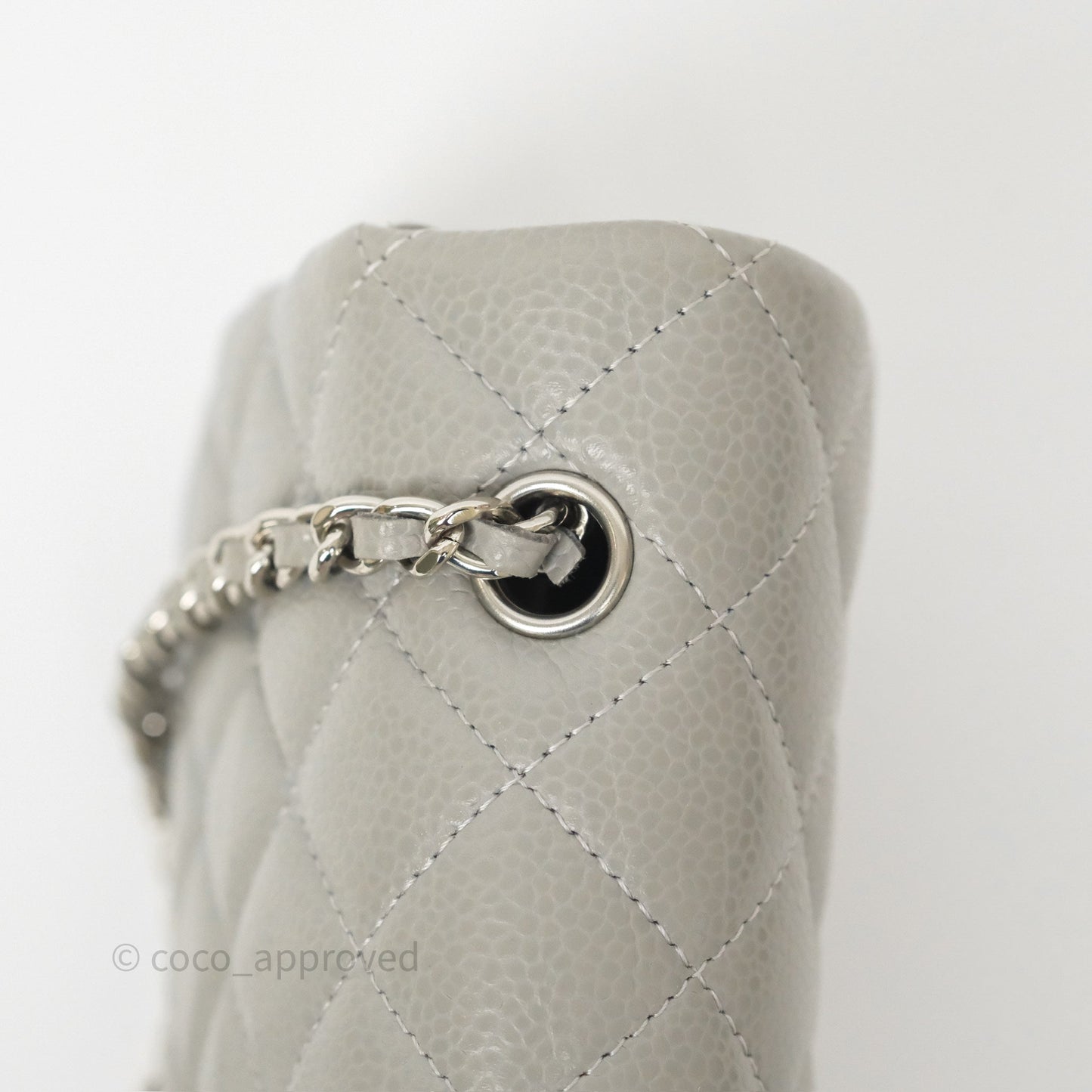 Chanel Extra Mini Rectangular Flap Quilted Light Grey Caviar Silver Hardware