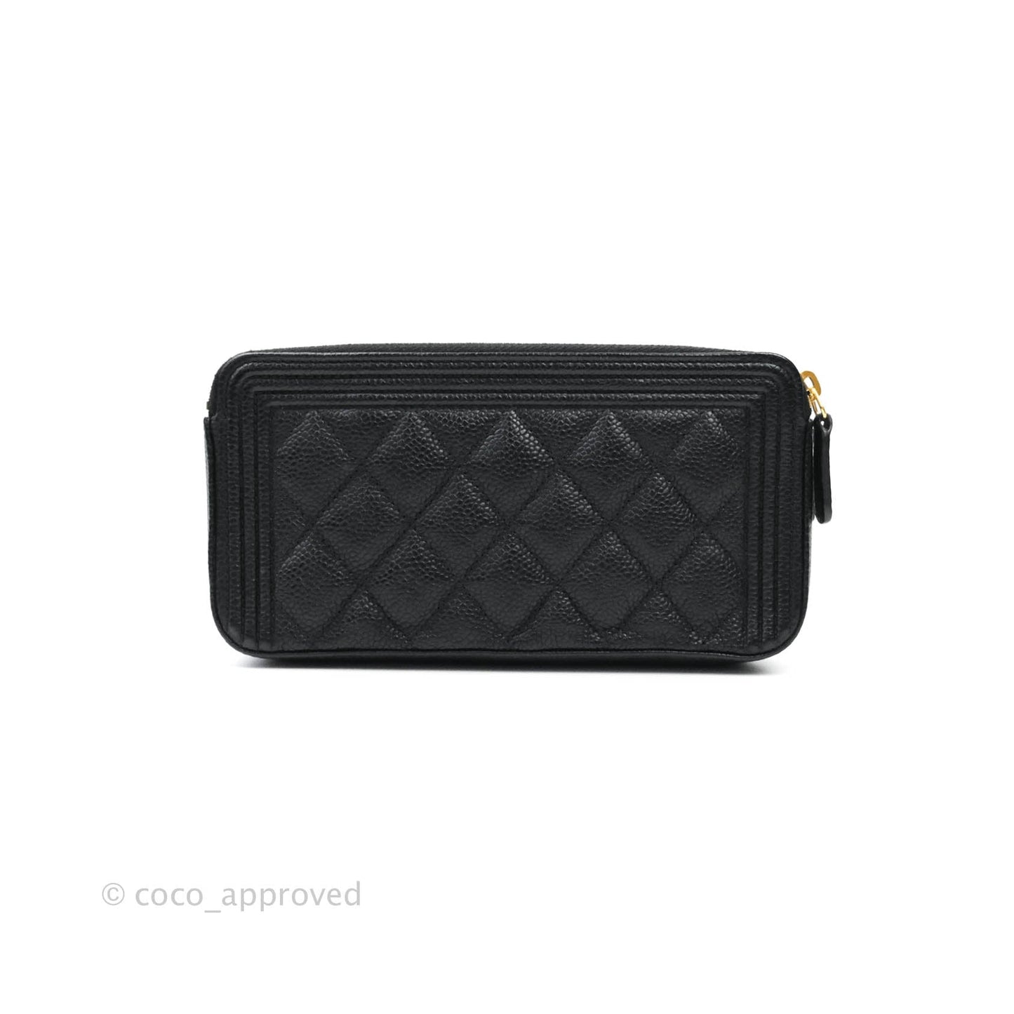 Chanel Le Boy Double Zip Wallet On Chain Caviar Black Aged Gold Hardware