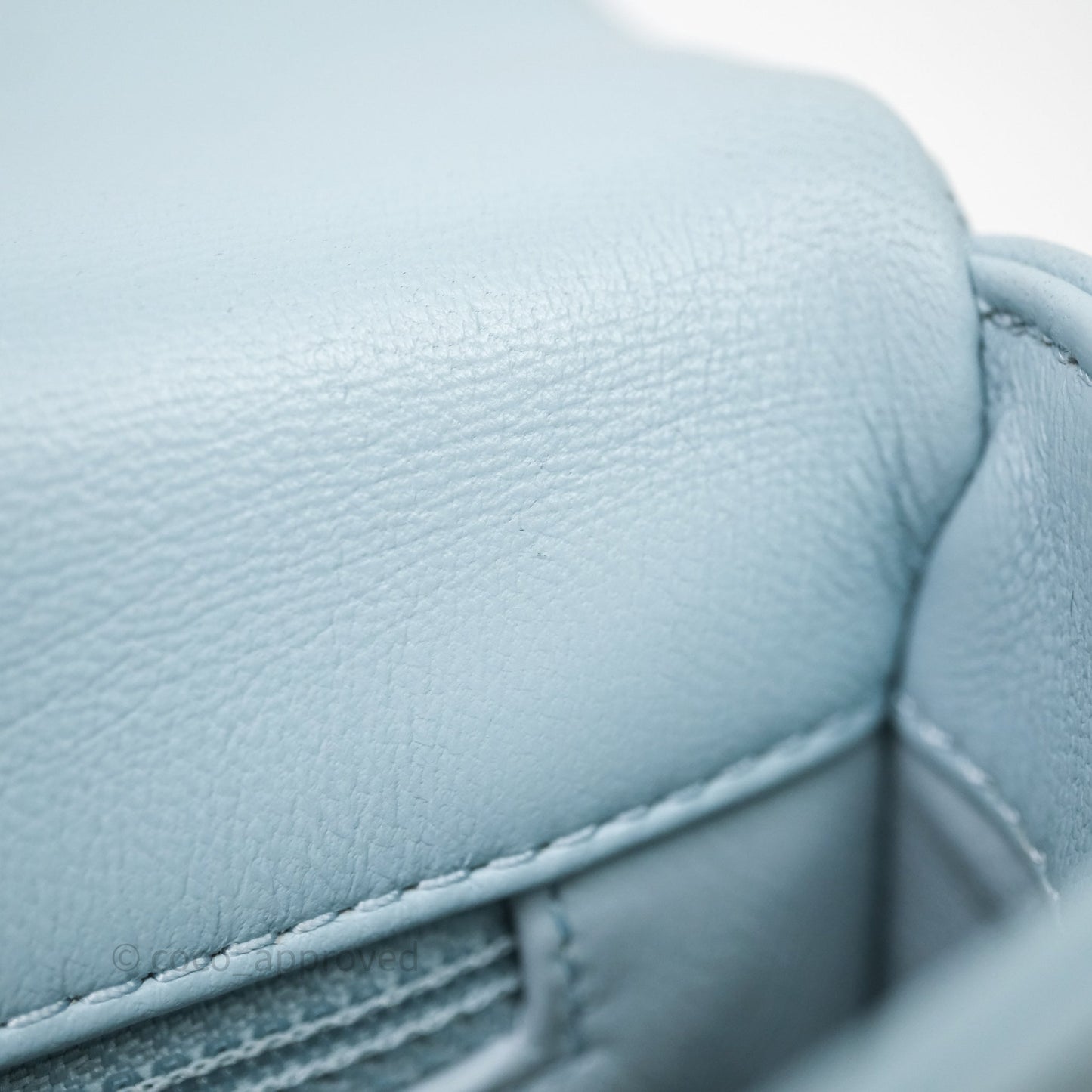 Chanel Quilted Enamel Pending CC Small Square Flap Baby Blue Lambskin