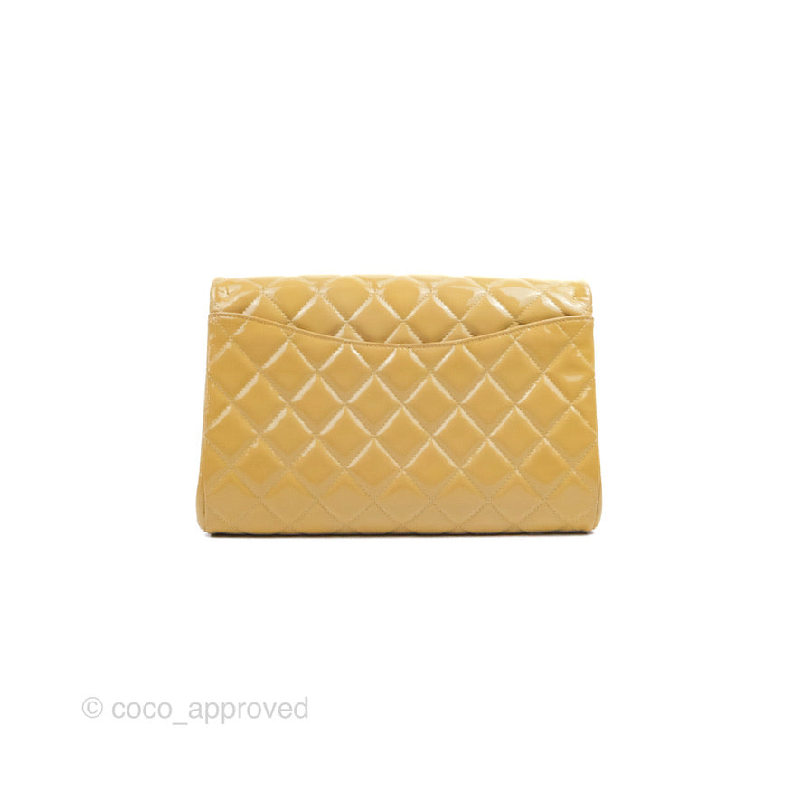Chanel Quilted Clutch with Chain Beige Patent Silver Hardware