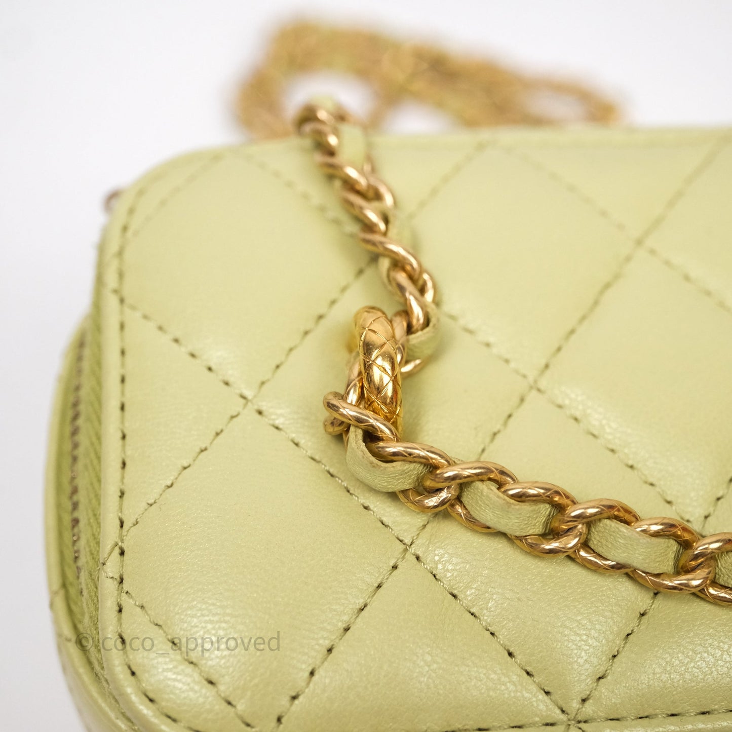 Chanel Quilted Vanity With Chain Lambskin Green Gold Hardware