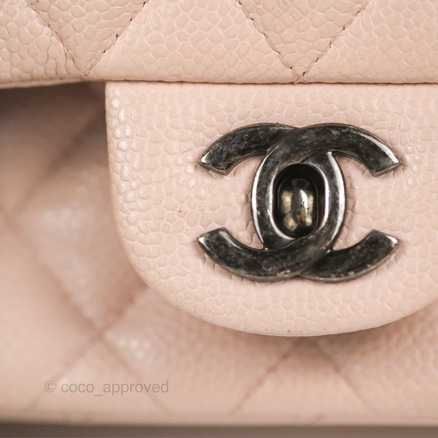 Chanel Quilted Mini Square Flap Pale Pink Caviar Ruthenium Hardware