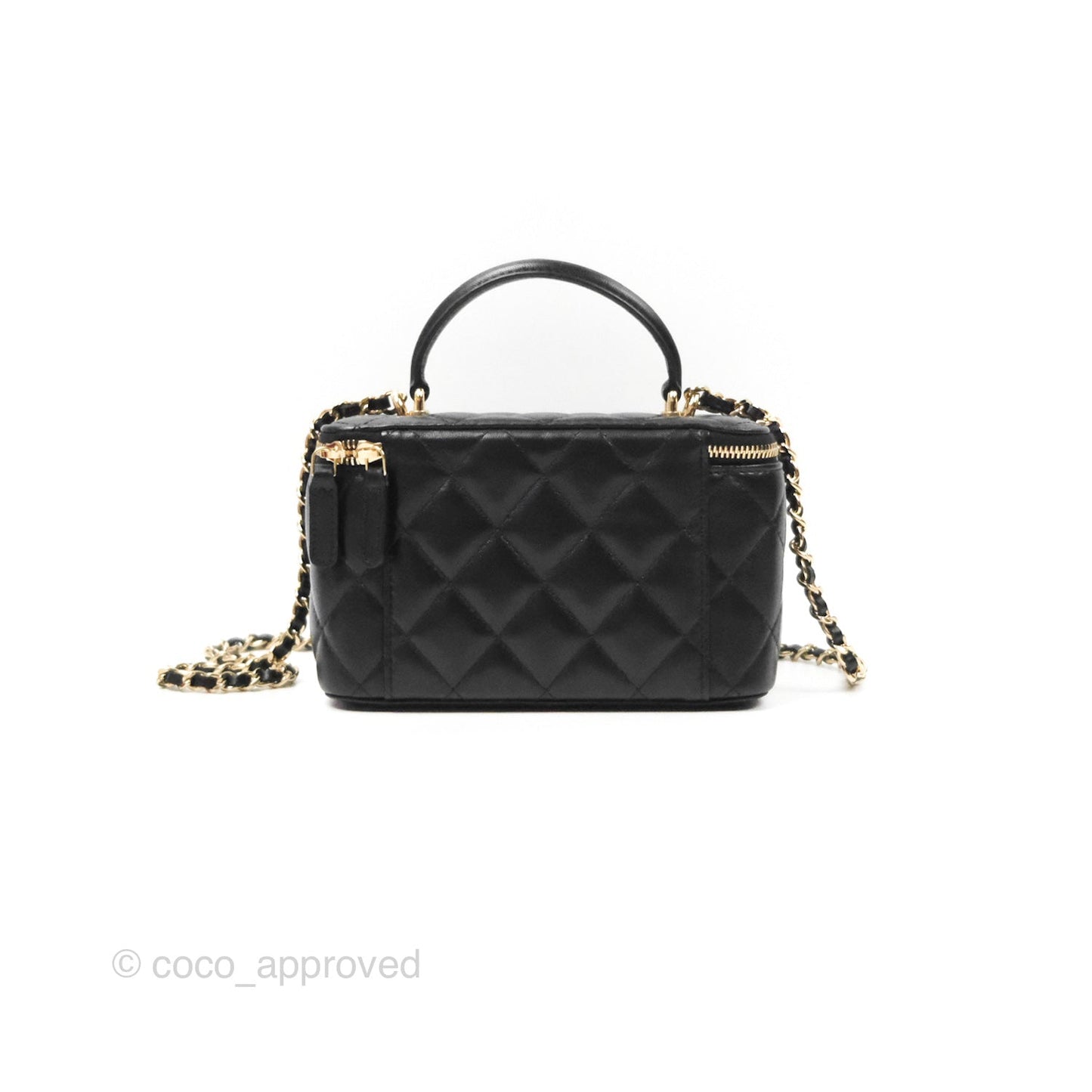 Chanel Vanity Rectangular Top Handle Black Lambskin Gold Hardware
