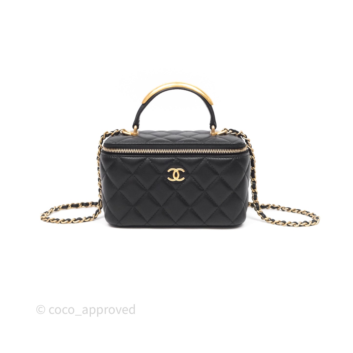 Chanel Vanity Rectangular Metal Top Handle Black Lambskin Aged Gold Hardware