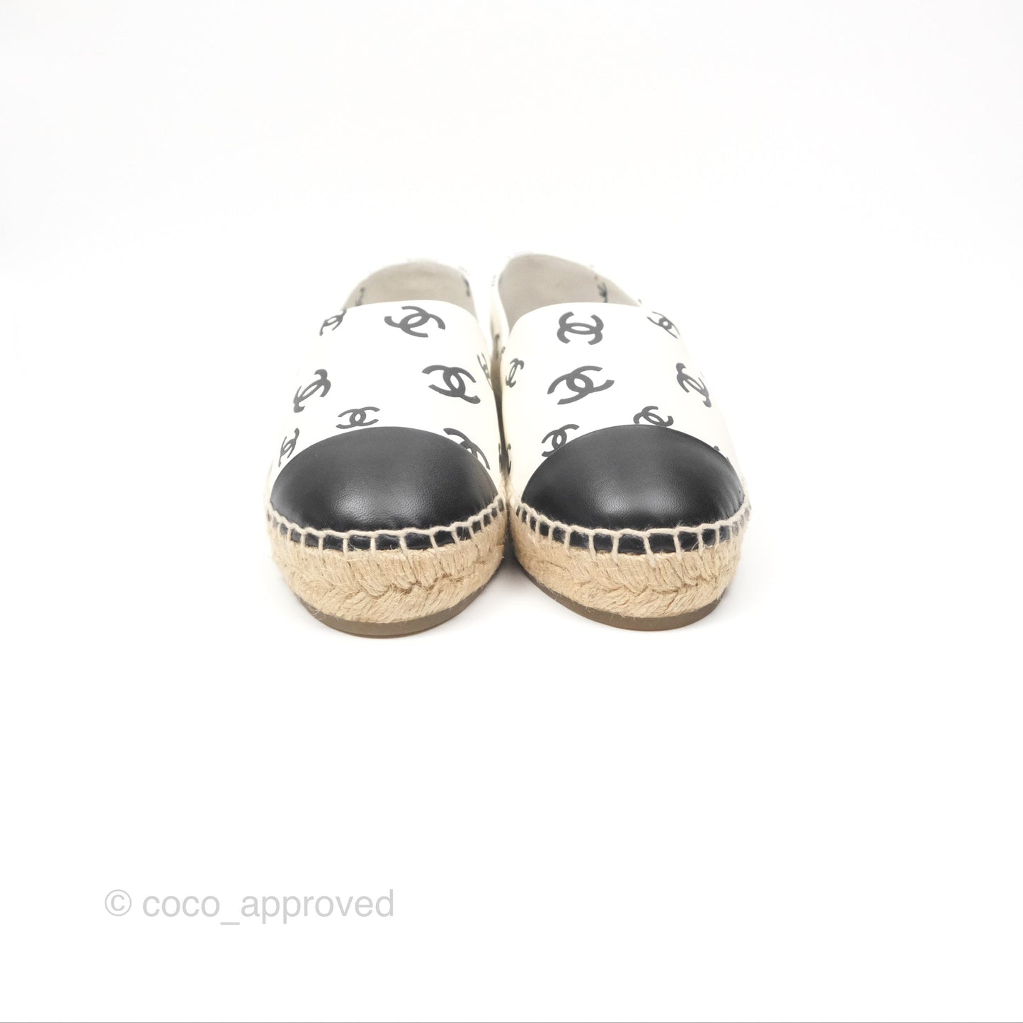 Chanel Printed CC Espadrilles White/Black Lambskin Size 38