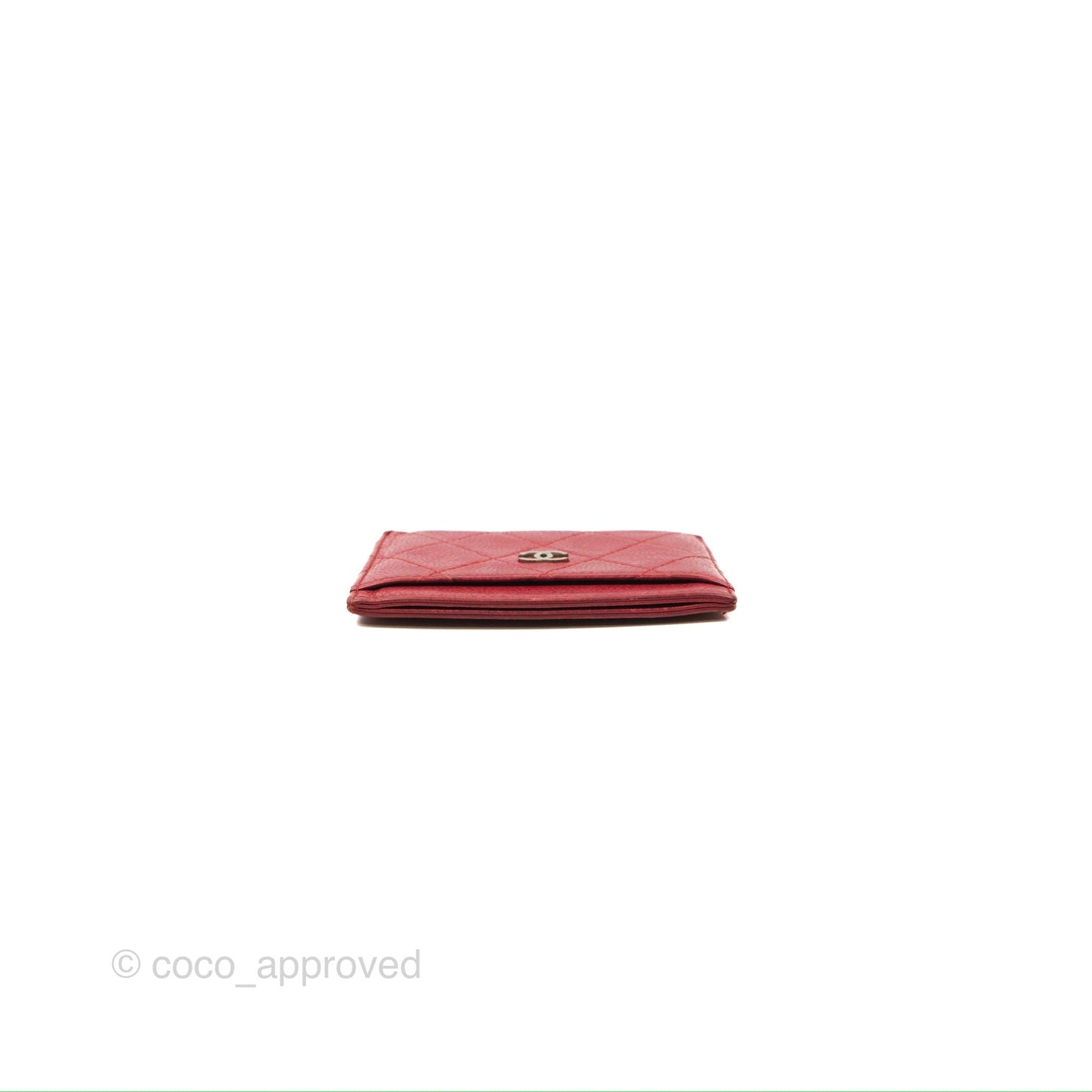 Chanel Classic Flat Card Holder Red Caviar Silver Hardware