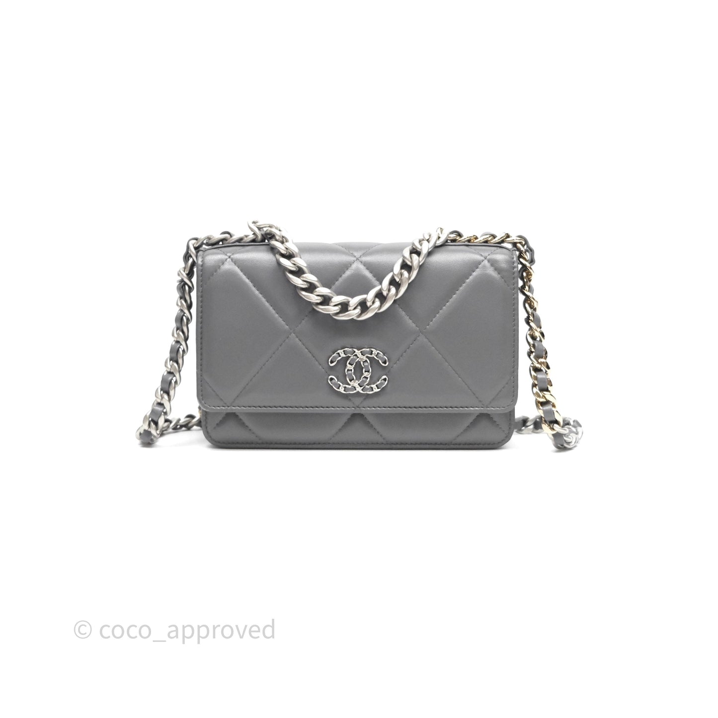 Chanel 19 Wallet on Chain WOC Grey Lambskin Mixed Hardware