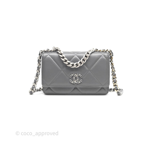 Chanel 19 Wallet on Chain WOC Grey Lambskin Mixed Hardware