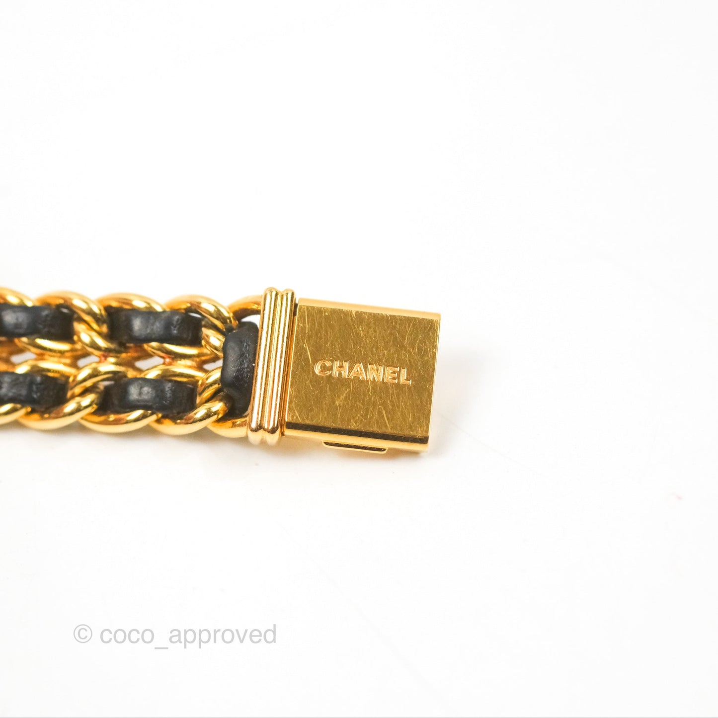 Chanel Vintage Première Watch Black Leather Gold Plated Size S