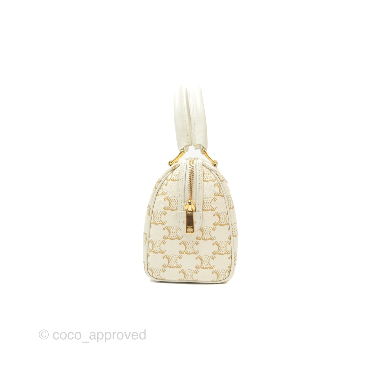 Celine Small Triomphe Canvas Boston Bag White Calfskin