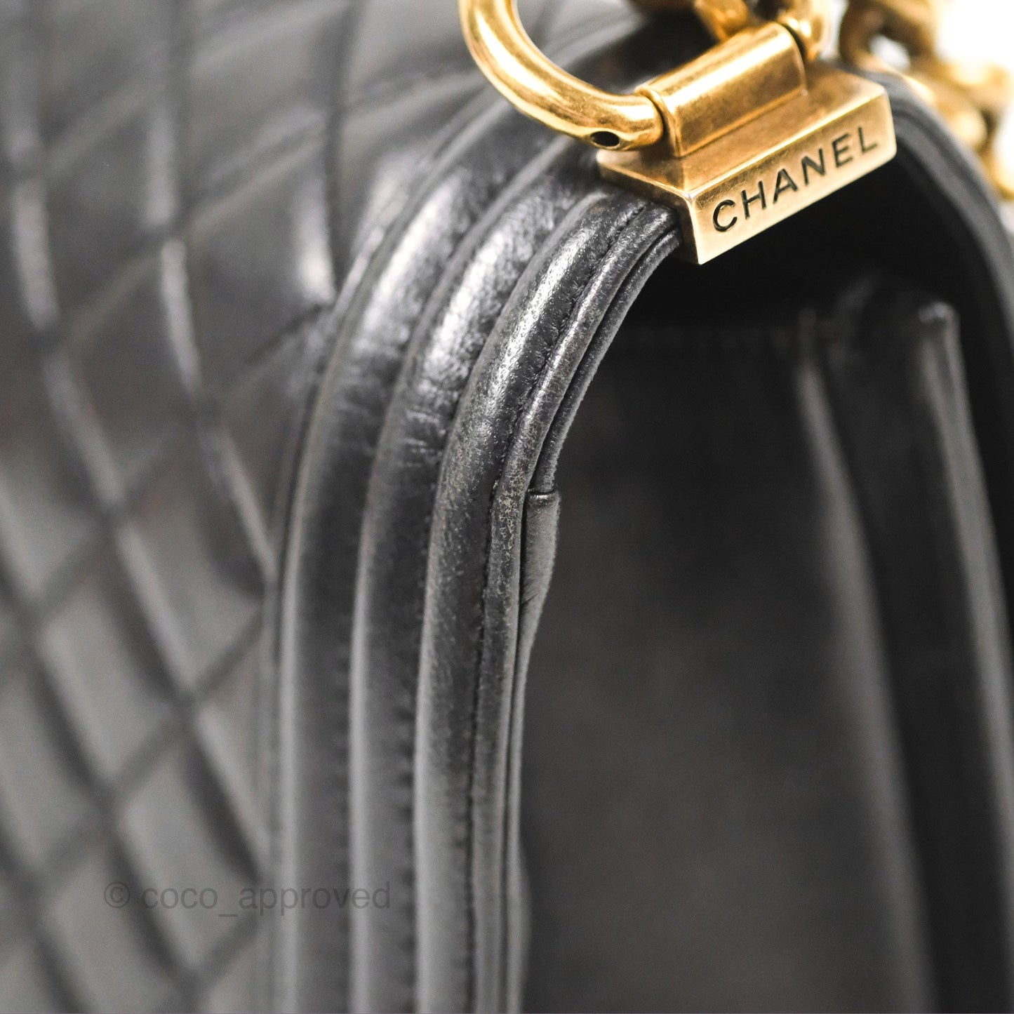 Chanel Quilted Medium Boy Black Lambskin Aged Gold Hardware