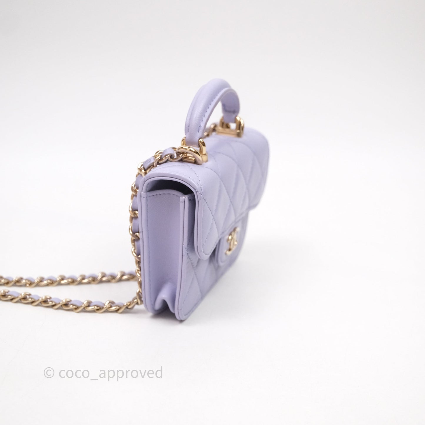 Chanel Mini Handle Flap Coin Purse With Chain Lilac Lambskin Gold Hardware