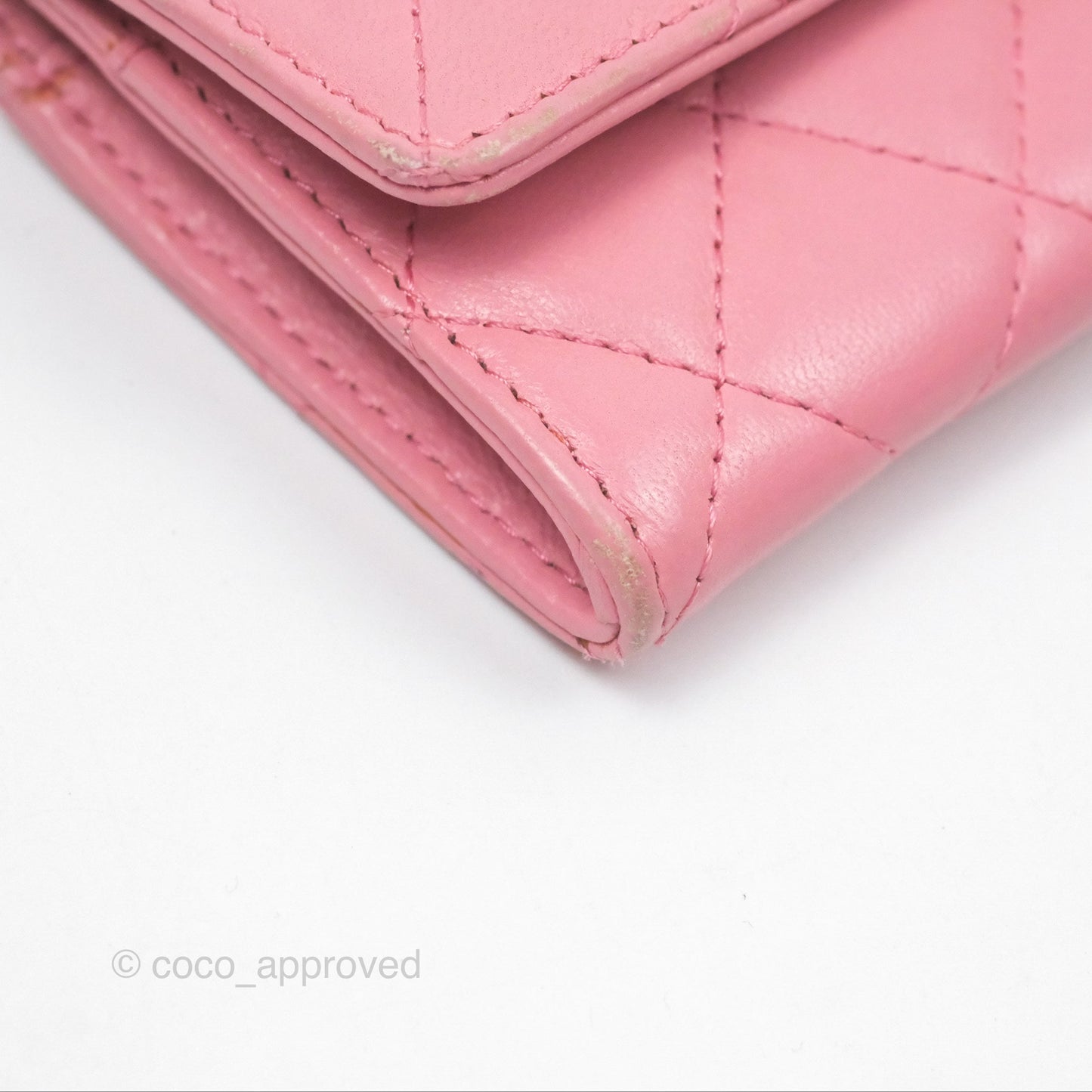 Chanel Quilted Flap Card Holder Pink Lambskin Silver Hardware