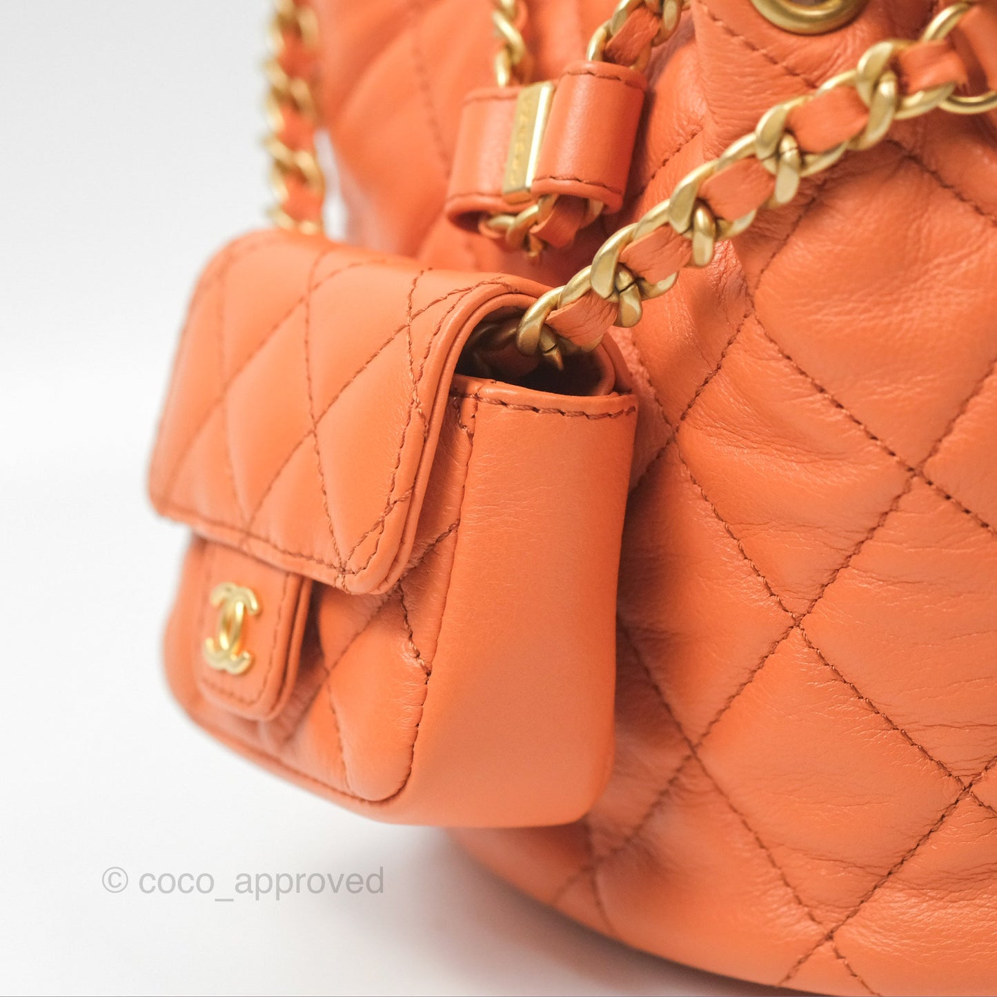Chanel Small Drawstring Backpack Orange Calfskin Aged Gold Hardware 23A
