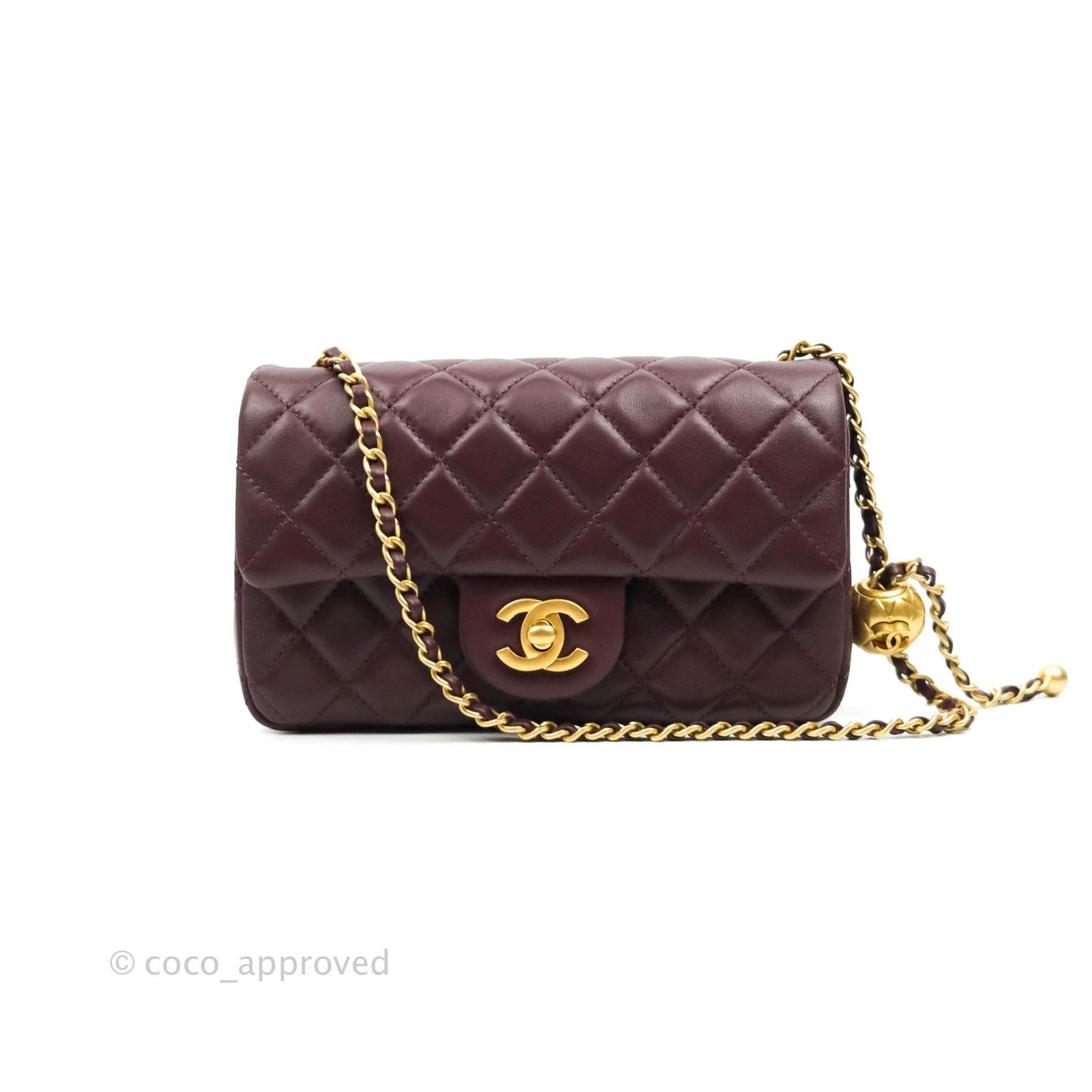 Chanel Mini Rectangular Pearl Crush Quilted Maroon Red Lambskin Gold Hardware